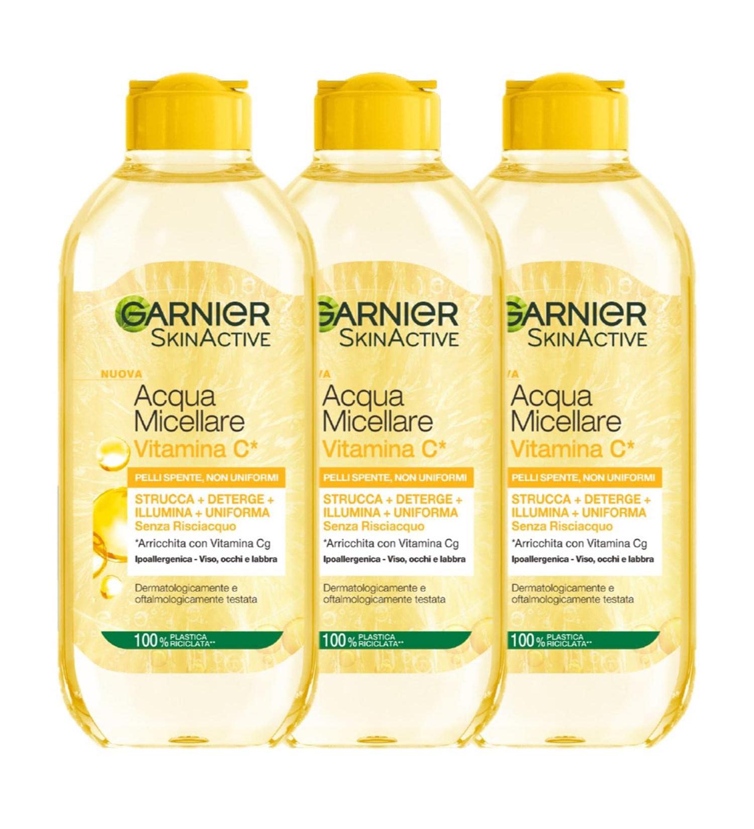 Garnier Micellar Water All-in-1 SkinActive with Vitamin C - 3 x 400ml for Dull & Uneven Skin | No Rinse International Shipping - Buy Online on SooperMarket.com
