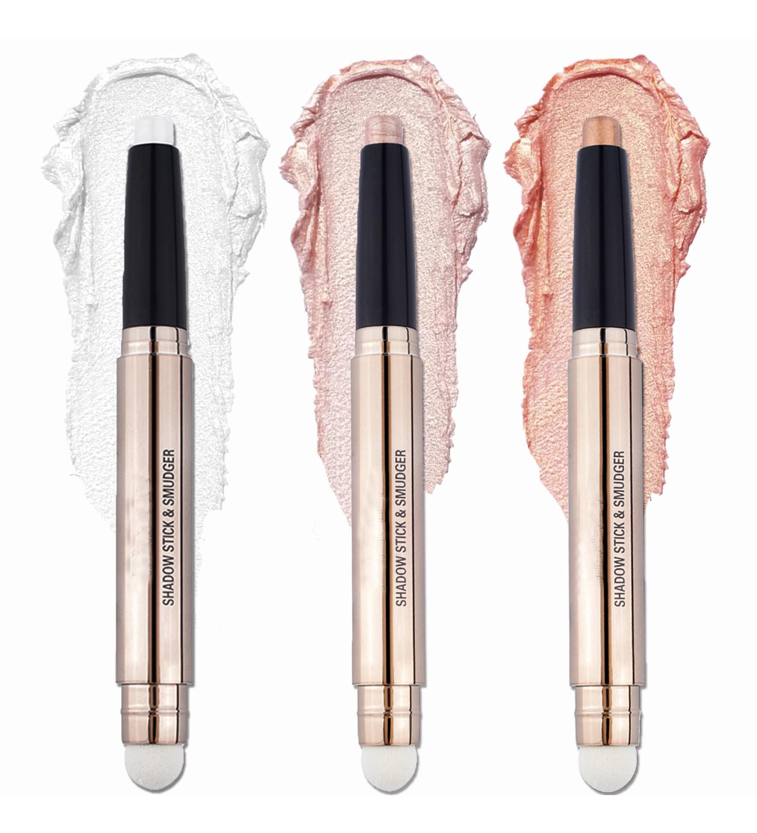 CCbeauty Shimmer Eyeshadow Stick - 2-IN-1 Cream Eye Shadow Pencil with Smudger | Waterproof & Hypoallergenic Eye Brightener Stick in Shiny White Pink Champagne - 01 - Buy Online on SooperMarket.com
