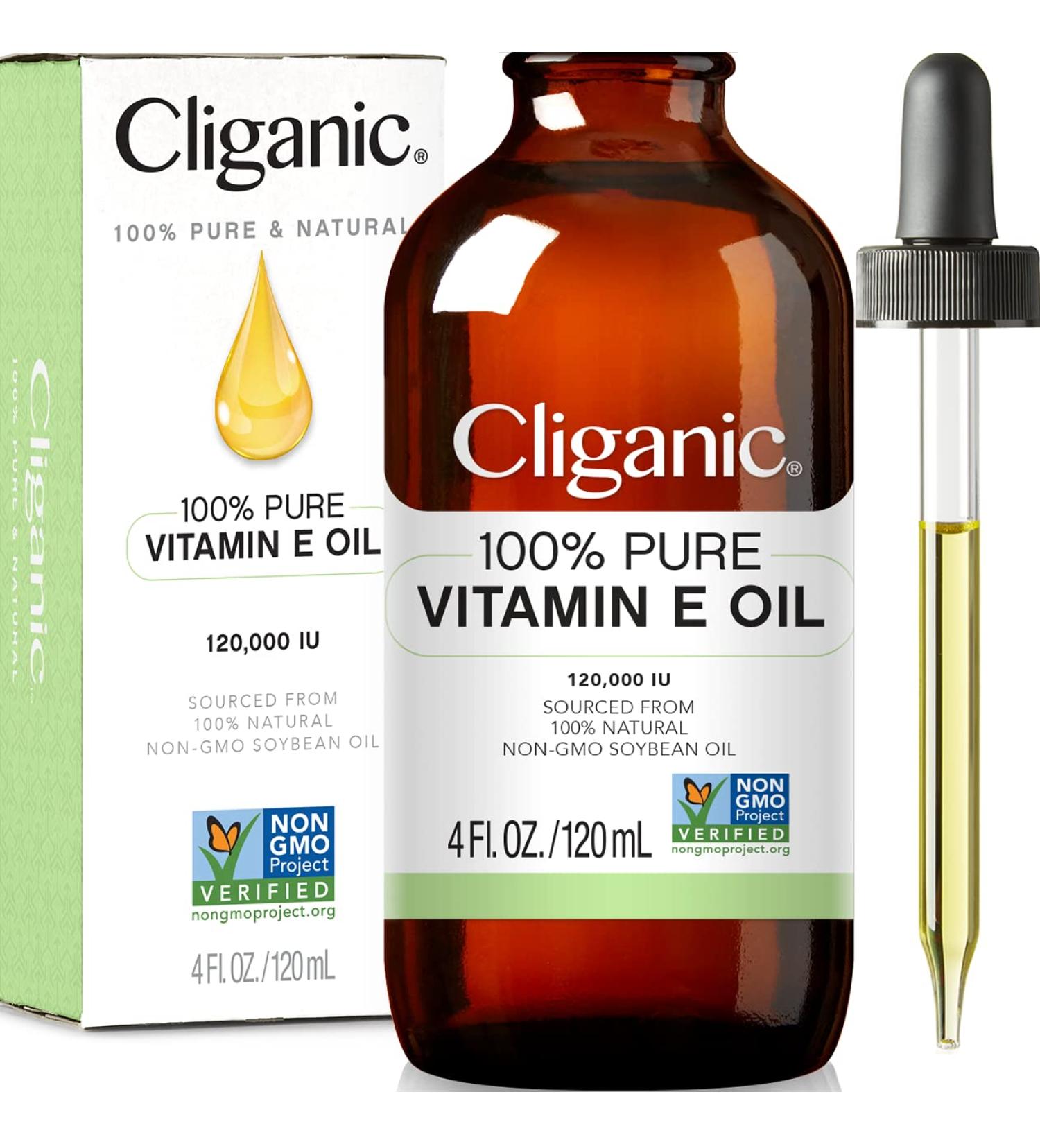 Cliganic 100% Pure Vitamin E Oil - 120,000 IU for Skin, Hair & Face - Non-GMO 4 Fl Oz - Buy Online on SooperMarket.com