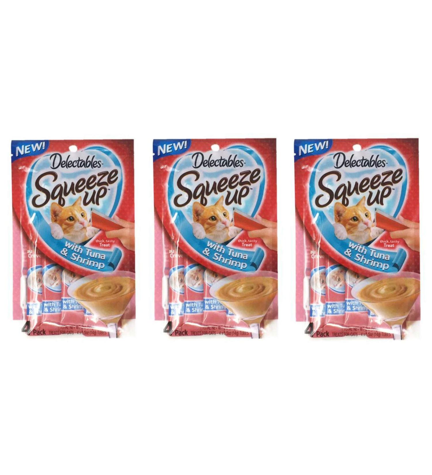 Delectables Squeeze Up Hartz Cat Treats Bundle of 3 Flavor Pouches, 2.0 oz Each (Tuna & Shrimp)