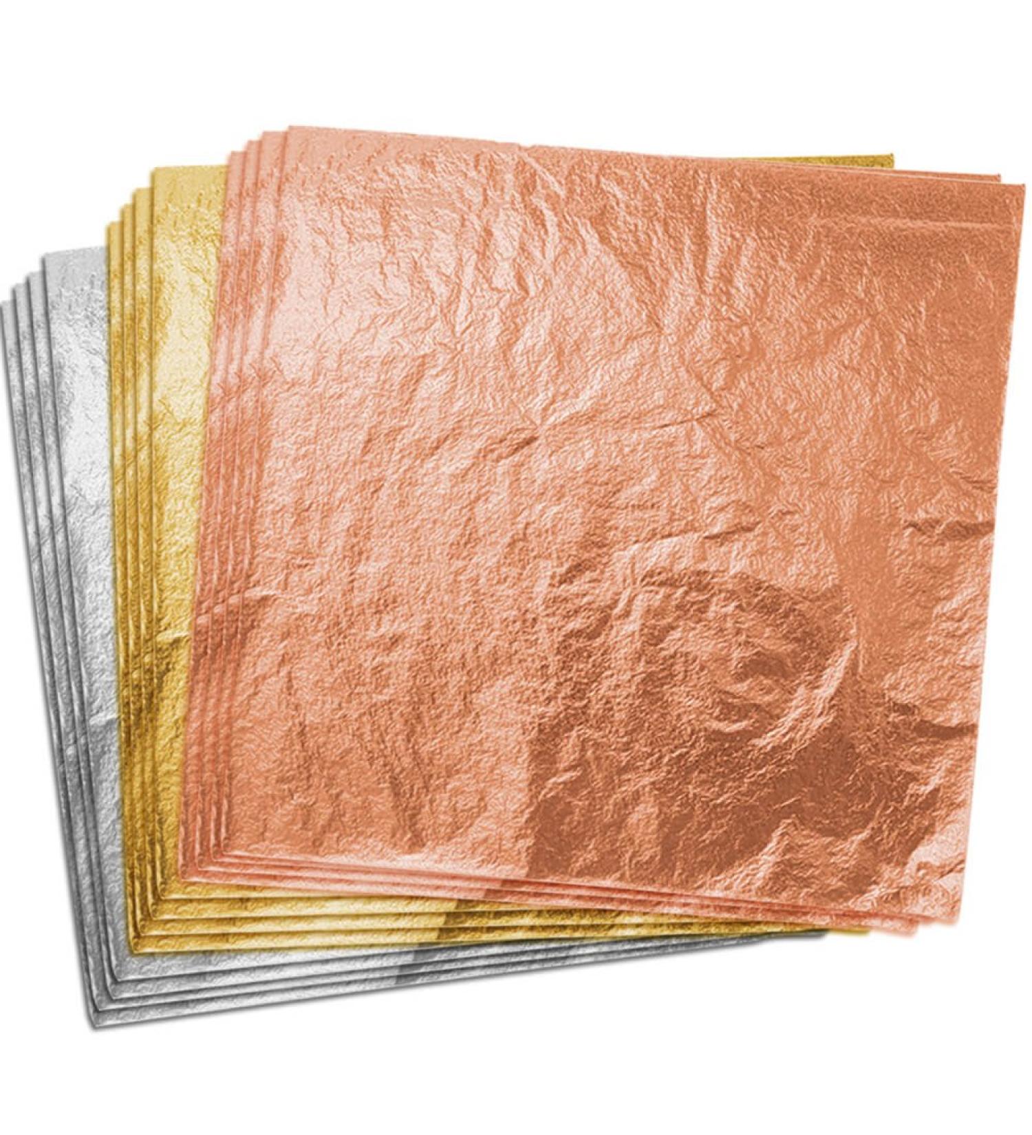 Paxcoo 300 Gold Leaf Sheets for Resin Jewelry Making, Nail Art, Slime & Gilding Crafts - 5.5x5.5 Inches, 300Pcs Gold, Silver, and Rose Gold Metallic Leaf - Buy Online on SooperMarket.com