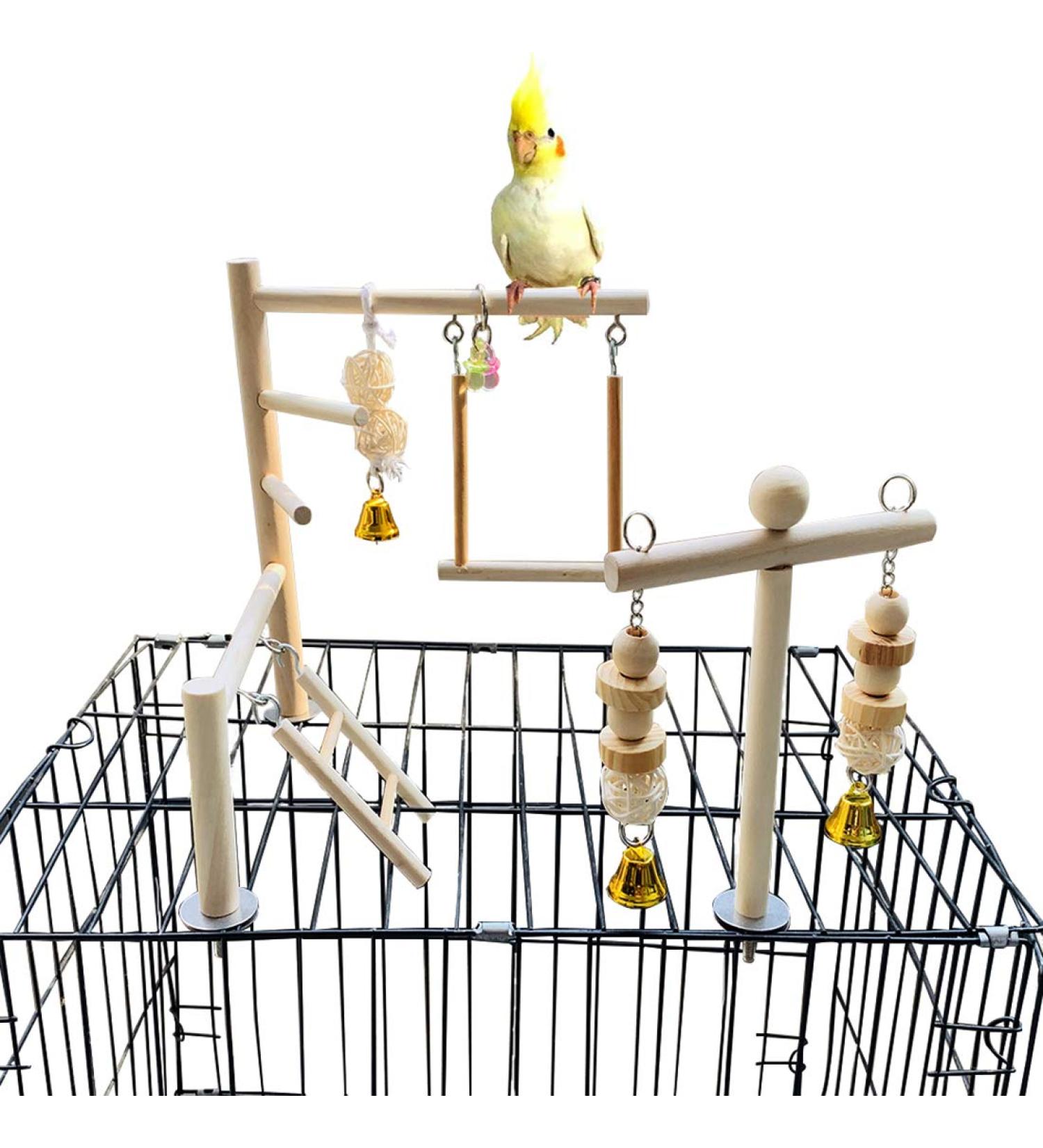 PINVNBY Bird Playground Parrot Play Gym Parakeet Cage Play Stand Wooden Perches Playpen Ladders Conure Chewing Climbing Swing Toy Birdcage Accessories for Small Cockatoo Cockatiel Lovebirds Budgie - Buy Online on SooperMarket.com