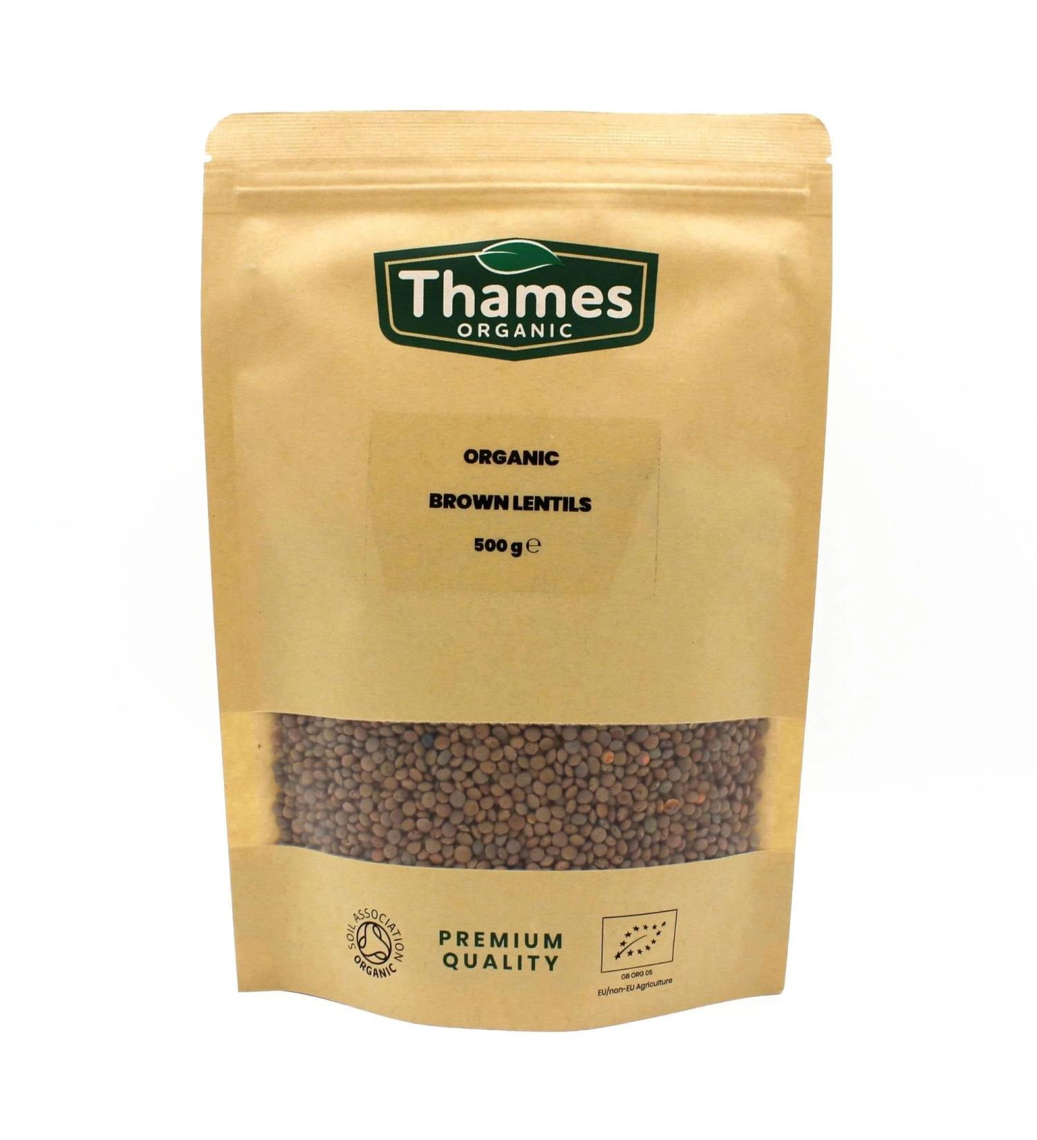 Thames Organic 500g Brown Lentils - High Fiber, High Protein, No Additives, Raw Vegan - Ideal for Soups, Salads, Curries - Nutritious & Flavorful - GMO-Free - Buy Online on SooperMarket.com