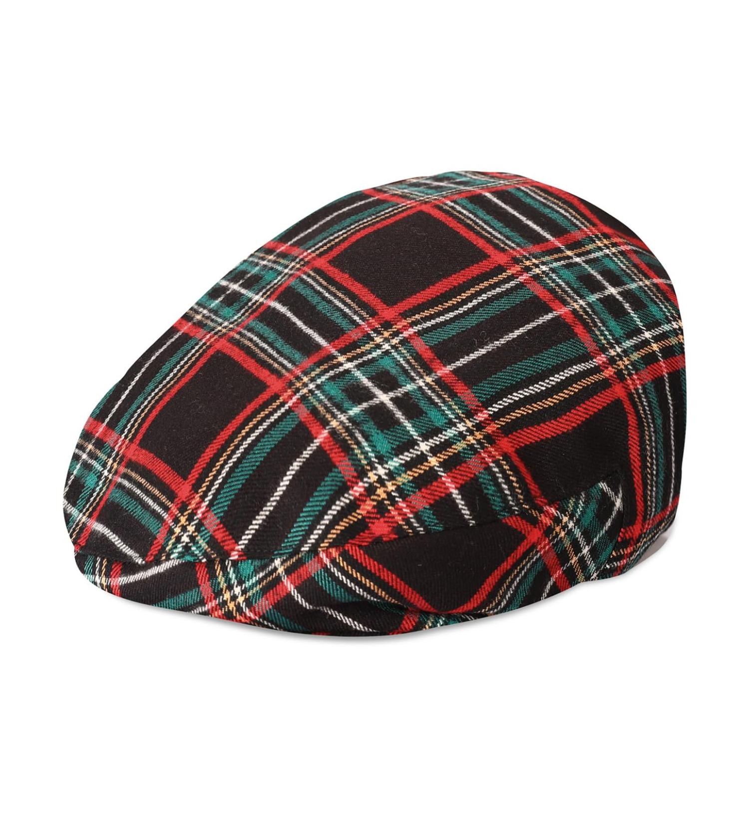 Mint Green Baby Flat Cap | Vintage Drivers Hat | Breathable & Soft | Age 0-8 Years | 1-2 Years | Black Plaid - Buy Online on SooperMarket.com
