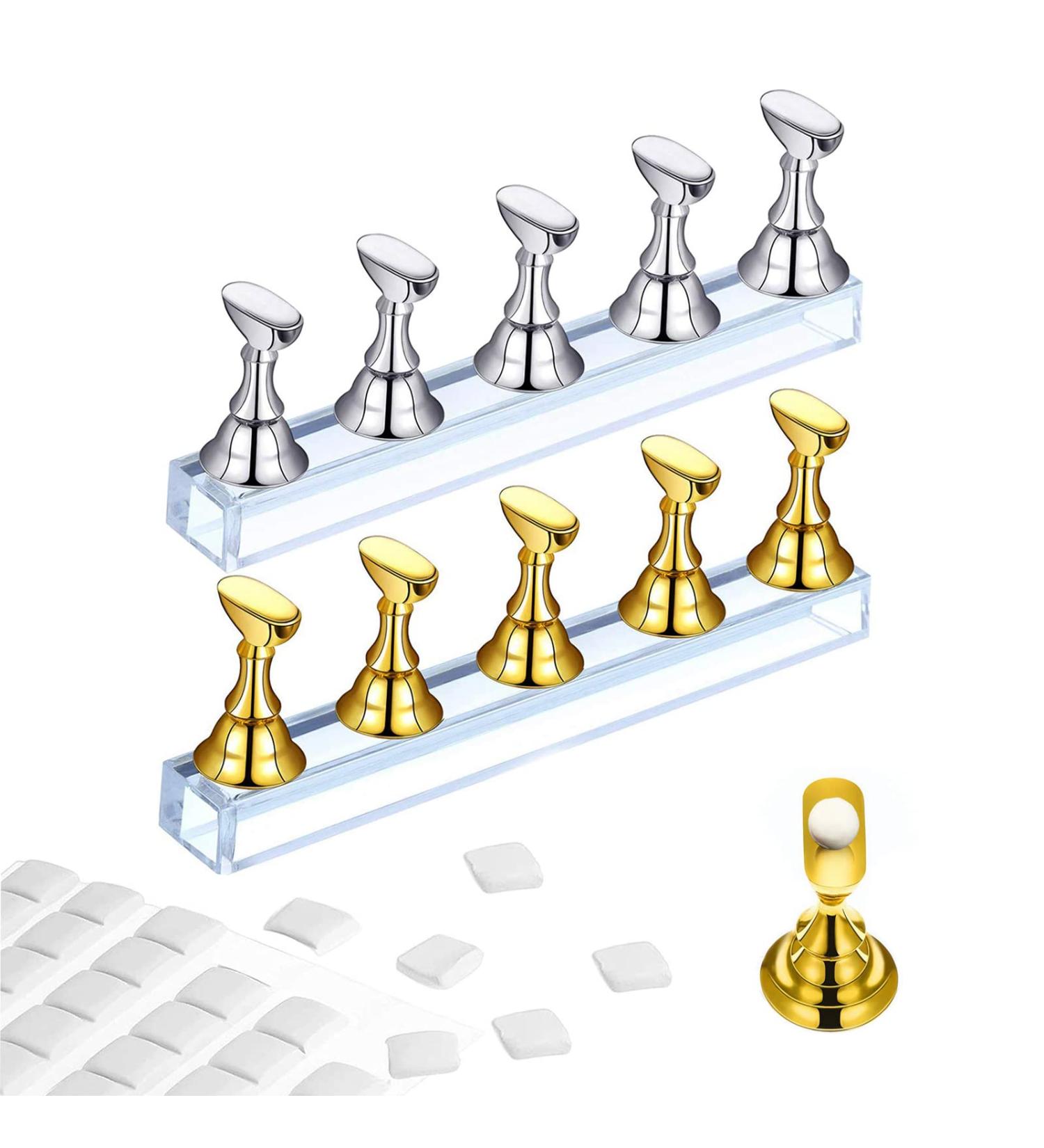 Acrylic Nail Display Stand Set with Magnetic Practice Holder - Gold & Silver | Nail Stand for Press on Nails - Salon & DIY Christmas Gift - Buy Online on SooperMarket.com