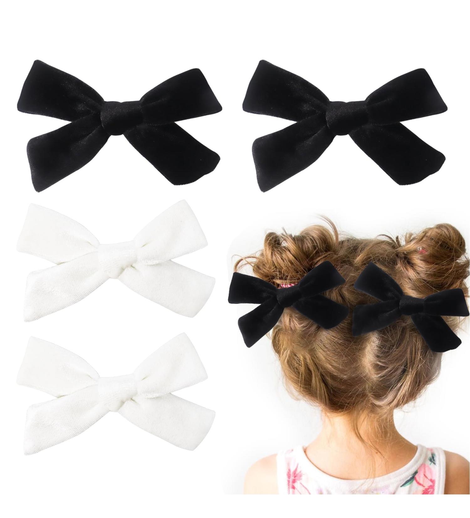 4Pcs Velvet Bow Hair Clips for Girls & Women - Christmas Hair Accessories (Black White) - Buy Online on SooperMarket.com