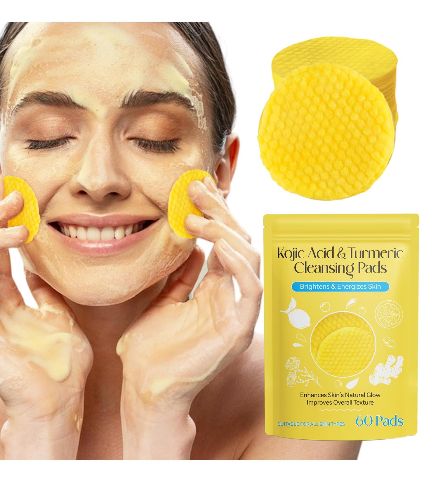 60PCS Turmeric Cleansing Pads with Vitamin B5 & C | Exfoliating Foaming Pads for Glowing Skin | Turmeric Lemon Chamomile Face Treatment - Buy Online on SooperMarket.com