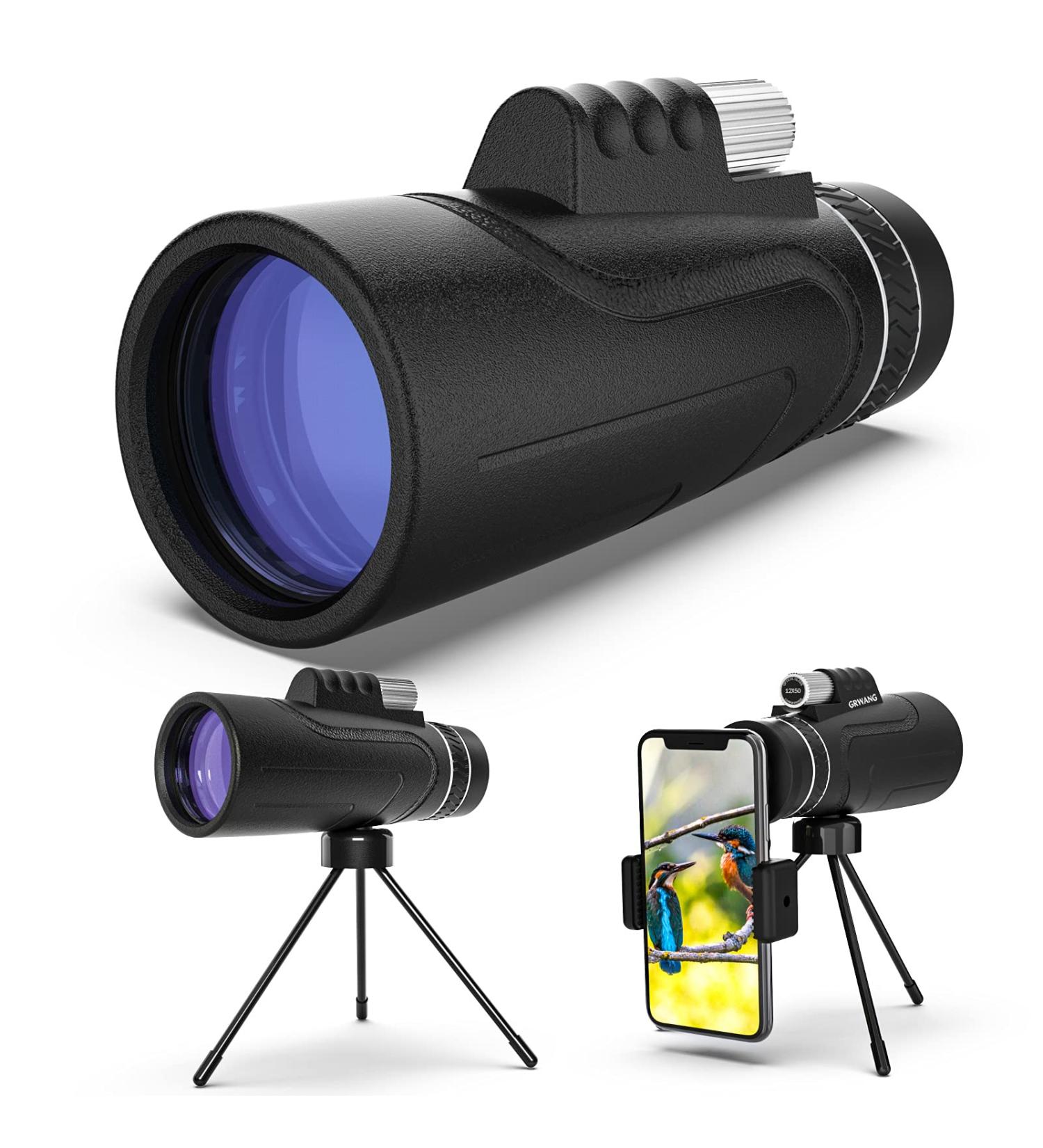 GRWANG 12X50 HD Monocular Telescope for Adults & Kids - Waterproof BAK4 Prism, Ideal for Bird Watching, Hunting & Camping - Includes Smartphone Adapter & Tripod - Perfect Outdoor Gift - Buy Online on SooperMarket.com