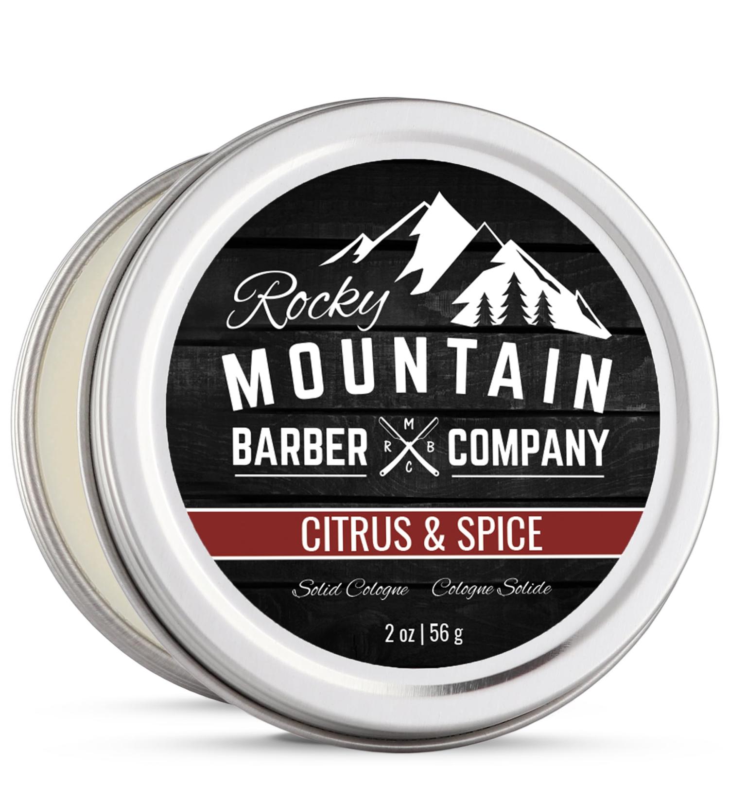 Rocky Mountain Barber Company Solid Cologne for Men Citrus & Spice Scent 2 Oz Size - Made with Coconut Oil Shea Butter - Long-Lasting Scent - Buy Online on SooperMarket.com