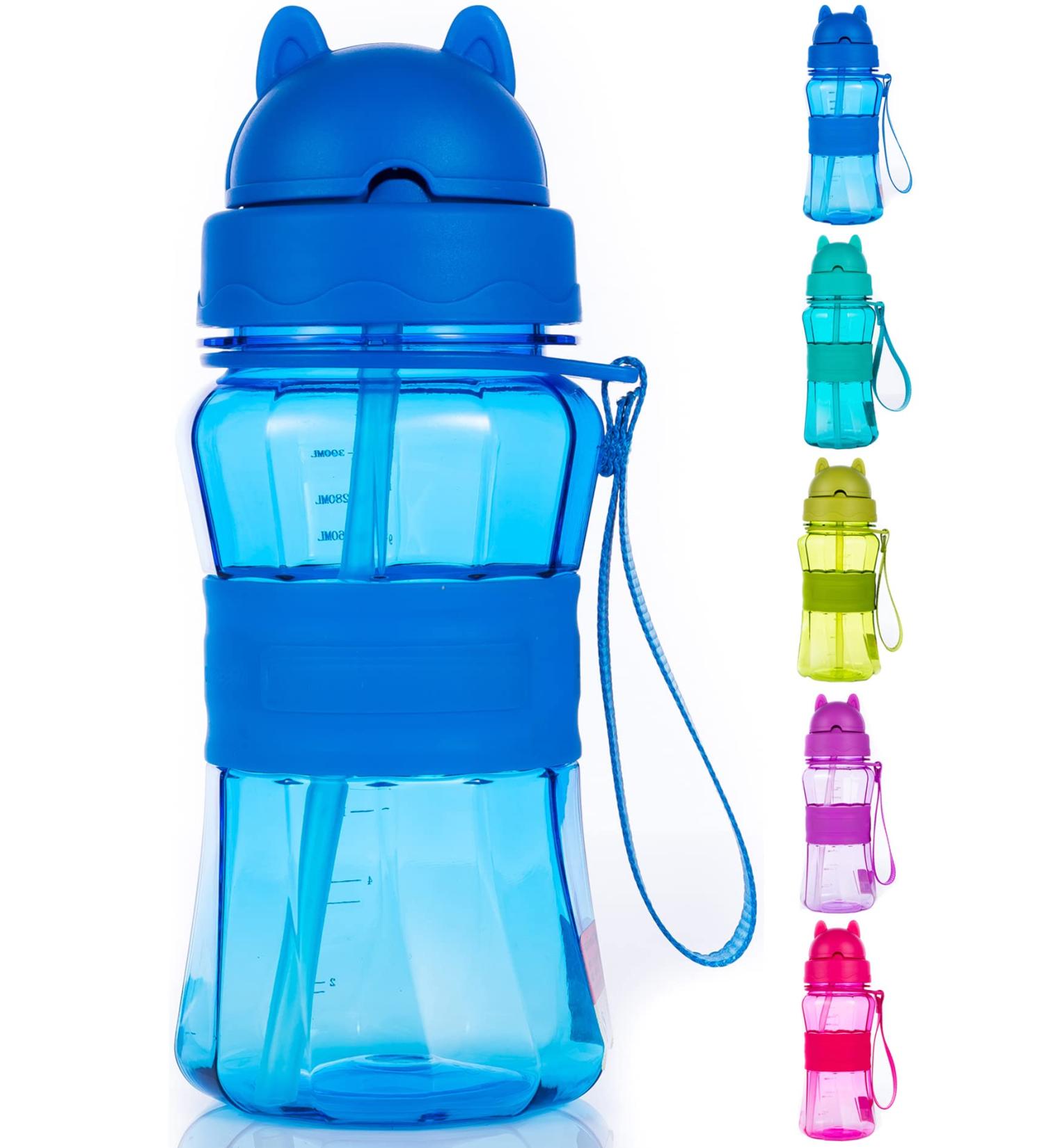 Ecteco 12oz Kids Water Bottle with Straw, Leak Proof BPA-Free Tritan - Blue | Cute, Lightweight, Sturdy | Perfect for School and Outdoor Activities - Buy Online on SooperMarket.com