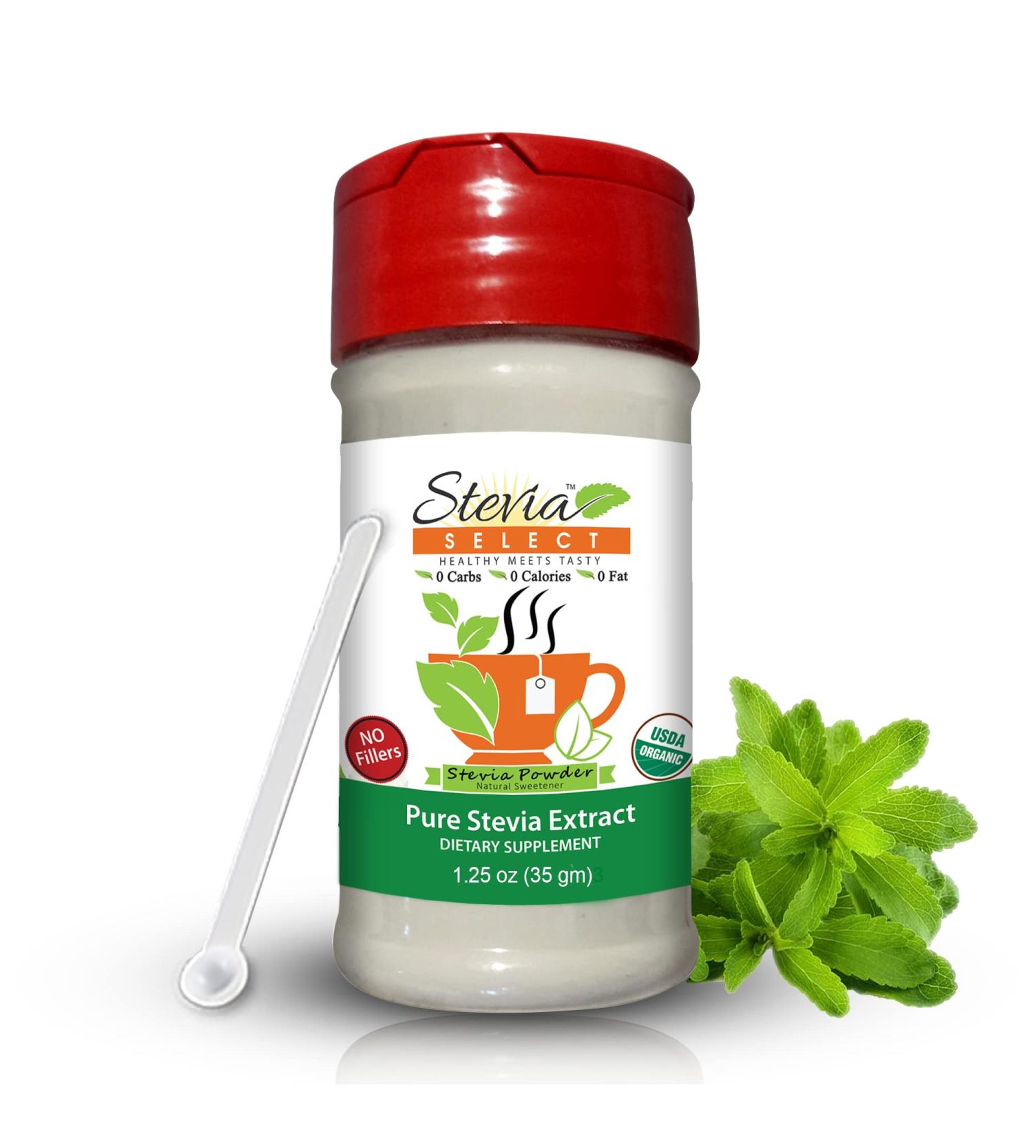Stevia Select Organic Stevia Powder - USDA Certified | Non GMO Pure Extract from Sweet Leaf | Zero Calorie Sweetener | 1.25oz (Pack of 1) - Buy Online on SooperMarket.com