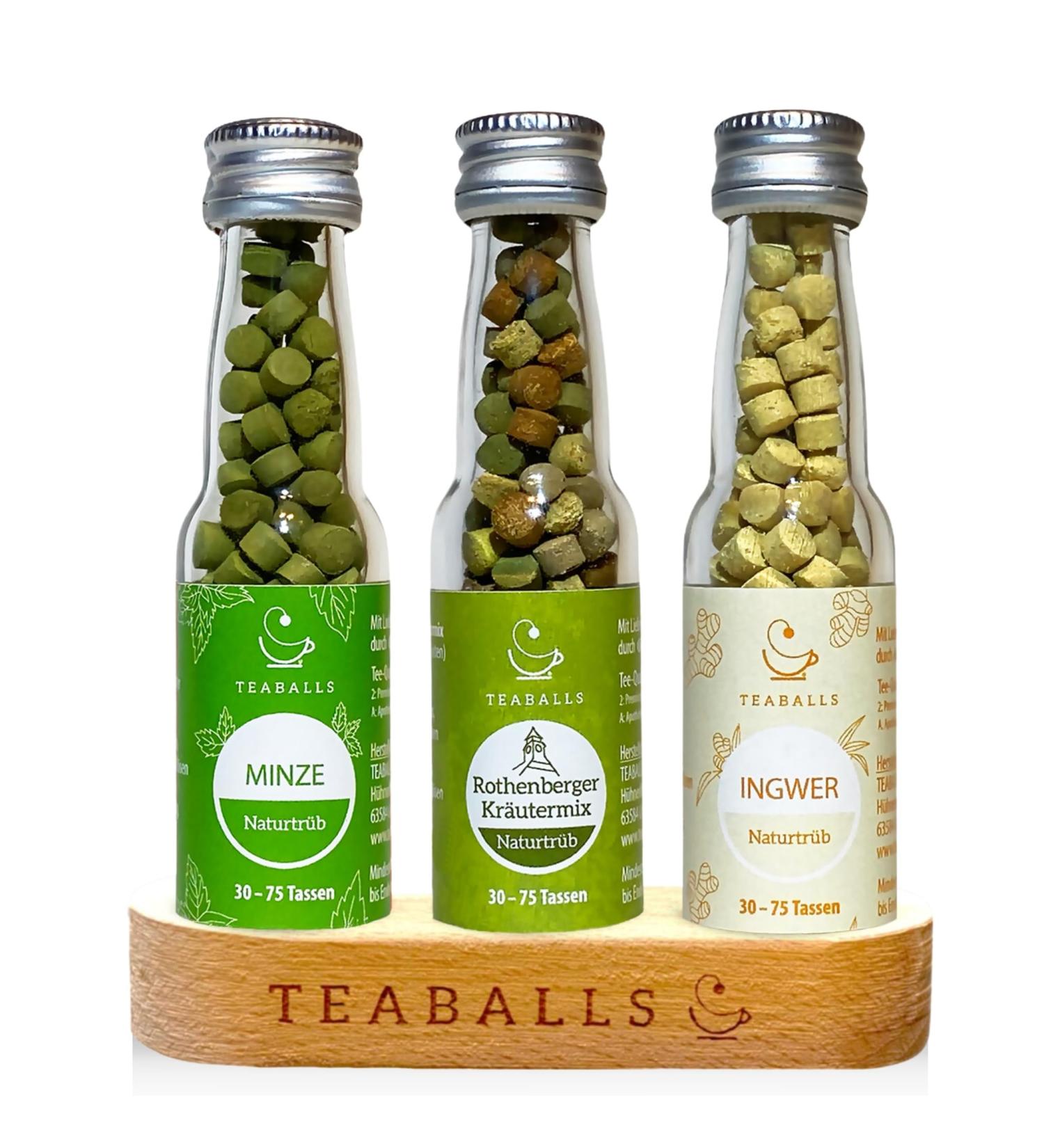 Teaballs Herbal Tea Set - Organic Mint & Ginger | 90-225 Cups | Elegant Wooden Display Gift - Buy Online on SooperMarket.com