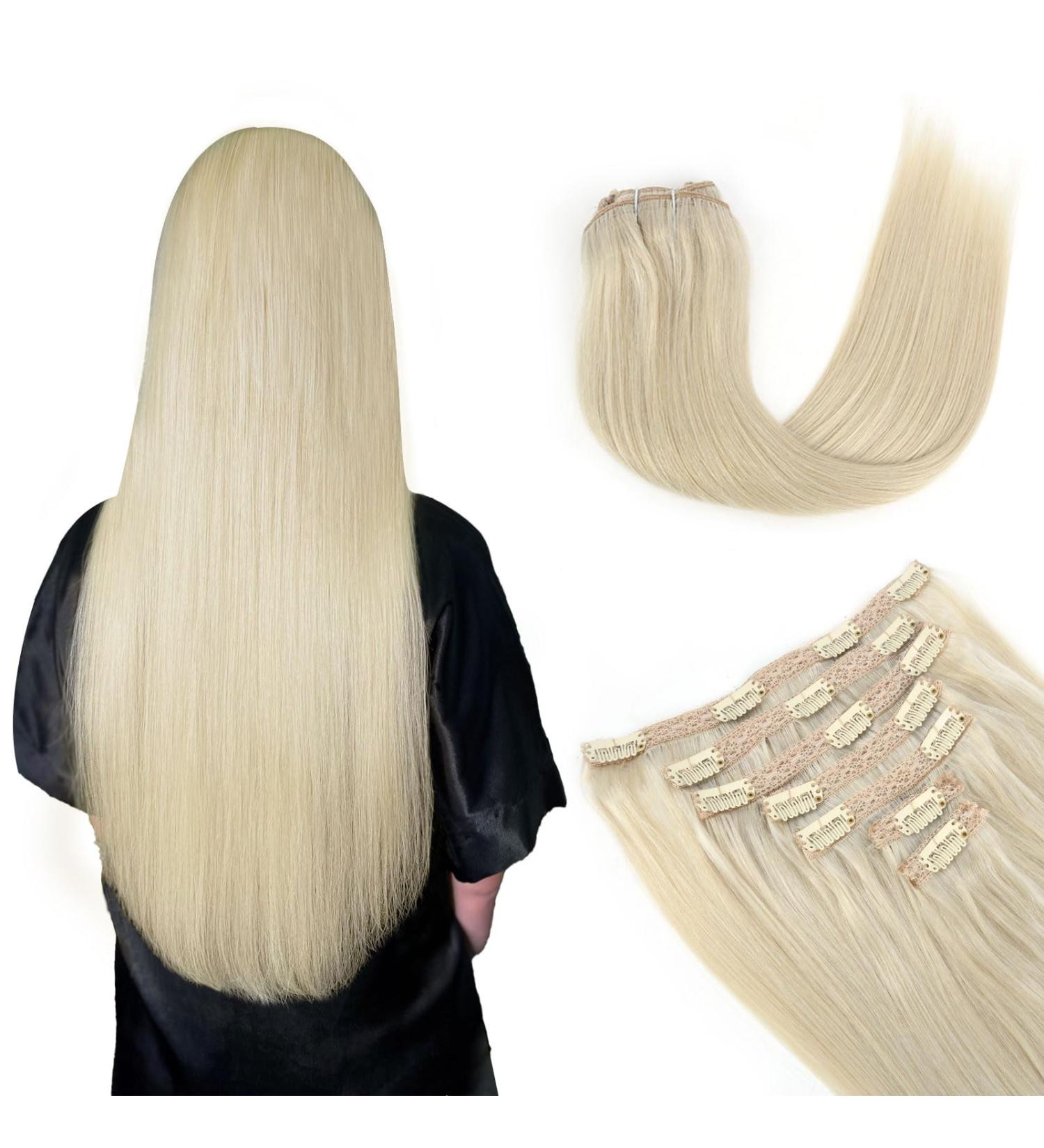 Vlasy 14 Inch Grey4# Clip in Hair Extensions - 100% Human Hair, Seamless, Natural Thick Weft - 7 Pieces for Women (70 g) - Buy Online on SooperMarket.com