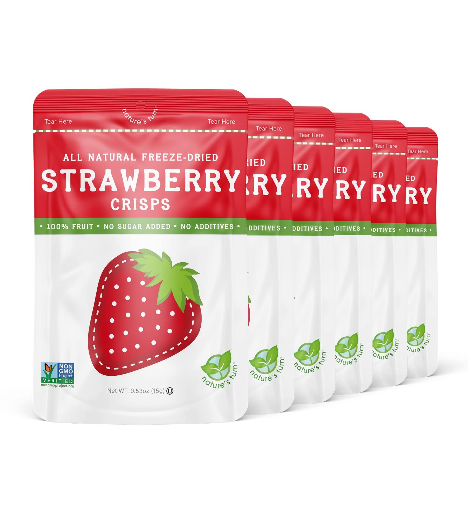 Natures Turn Freeze-Dried Strawberry Crisps - School Lunch or On-The-Go Snack - Non GMO, Gluten Free, No Sugar Added - 6-Pack 0.53oz - Buy Online on SooperMarket.com