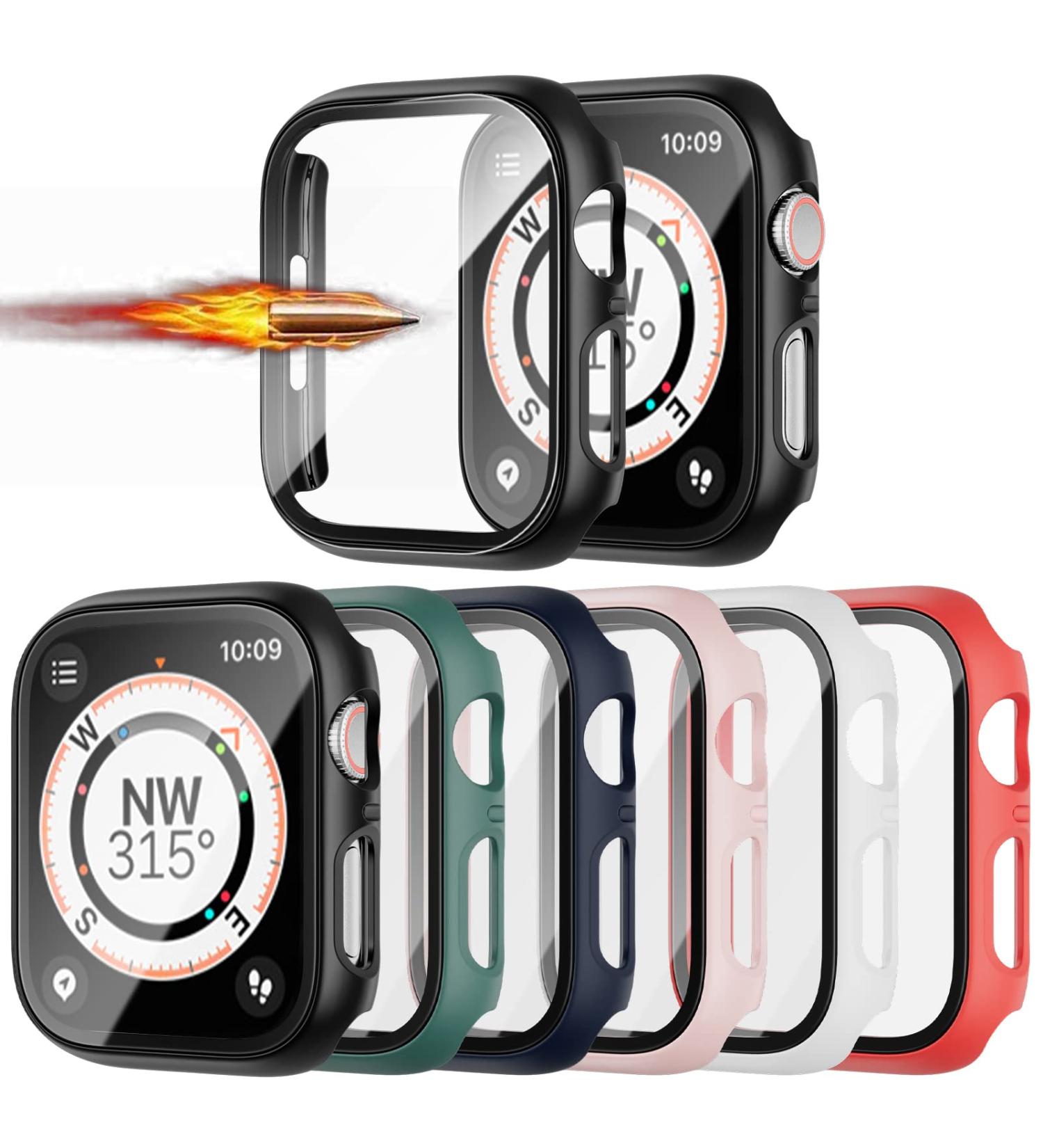 6 Pack Apple Watch Series 3 42mm Hard Case with Built-in Tempered Glass Screen Protector - Thin Bumper Full Coverage Bubble-Free Cover - Black/Deep Blue/White/Red/Pink/Green - Buy Online on SooperMarket.com