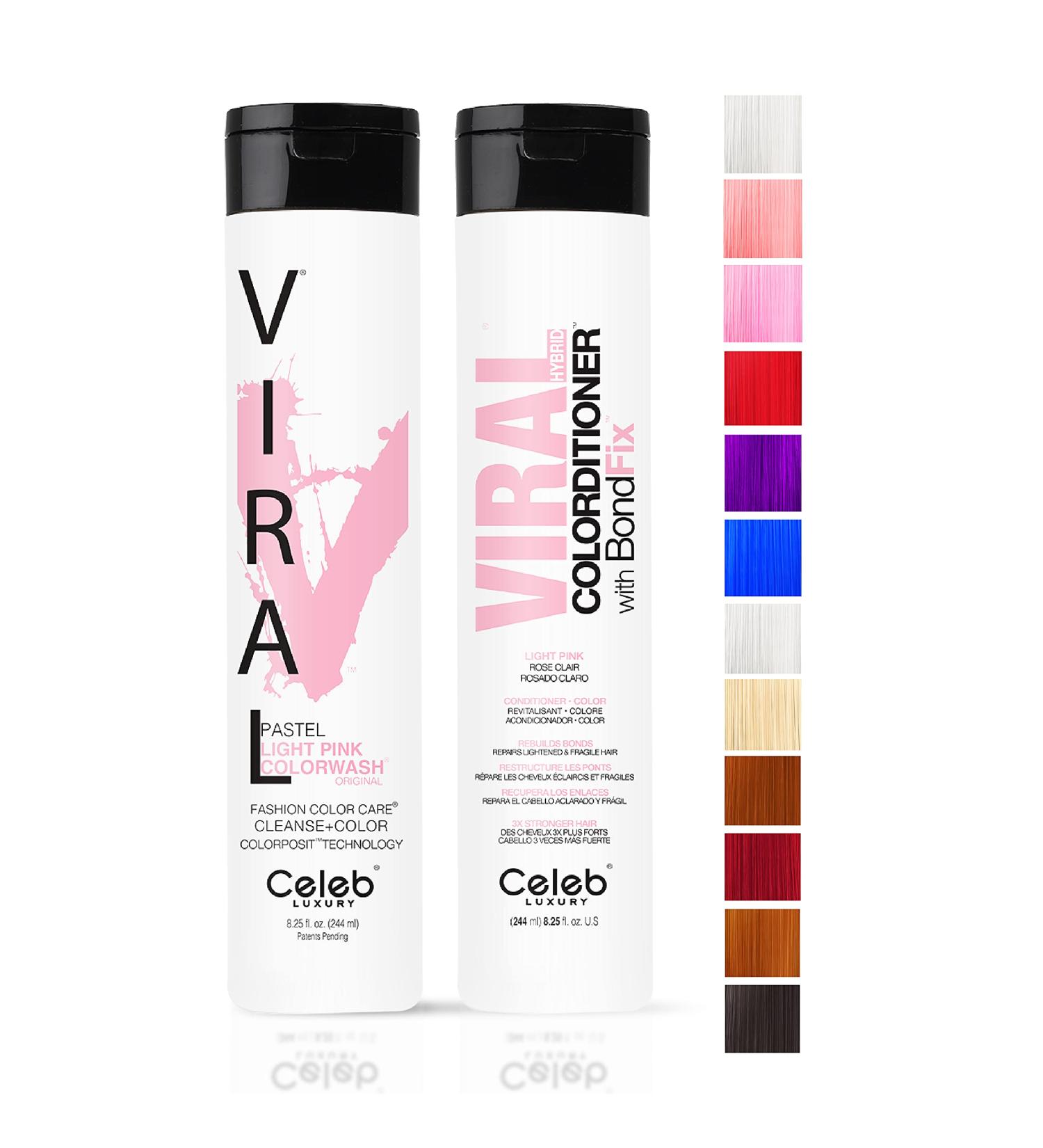 Buy Celeb Luxury Intense Color Depositing Colorwash Shampoo + BondFix Rebuilder - Vegan Semi-Permanent Hair Dye in Light Pink | Sustainably Sourced Plant-Based Color | International Shipping Available - Buy Online on SooperMarket.com