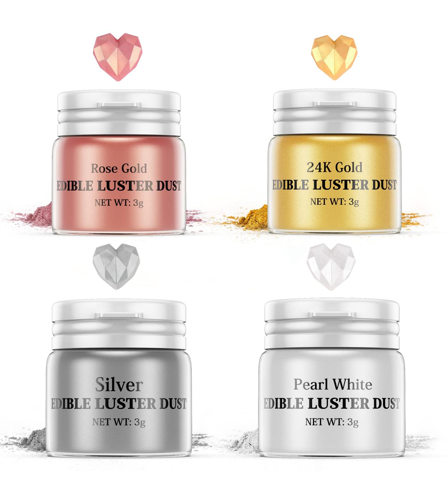 Nomeca Luster Dust Edible Set - 4 Vibrant Colors for Cake Decorating, Baking, and More - Food Grade Shimmer Powder Glitter - 3g/Bottle - Buy Online on SooperMarket.com