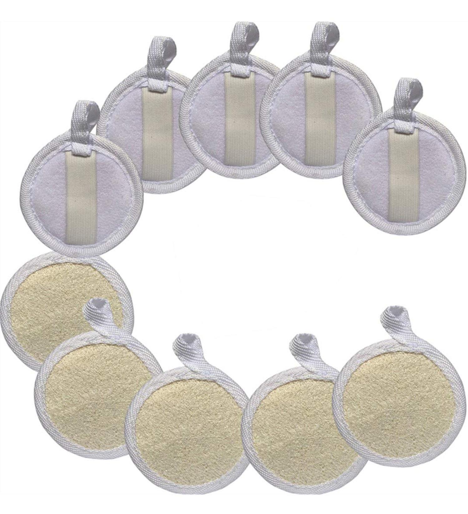 Natural Loofah Exfoliating Facial Pads - 10 Pack | Face Scrubber for Men & Women | Bath Spa Cleansing | 3.15 Inches Dia - Buy Online on SooperMarket.com