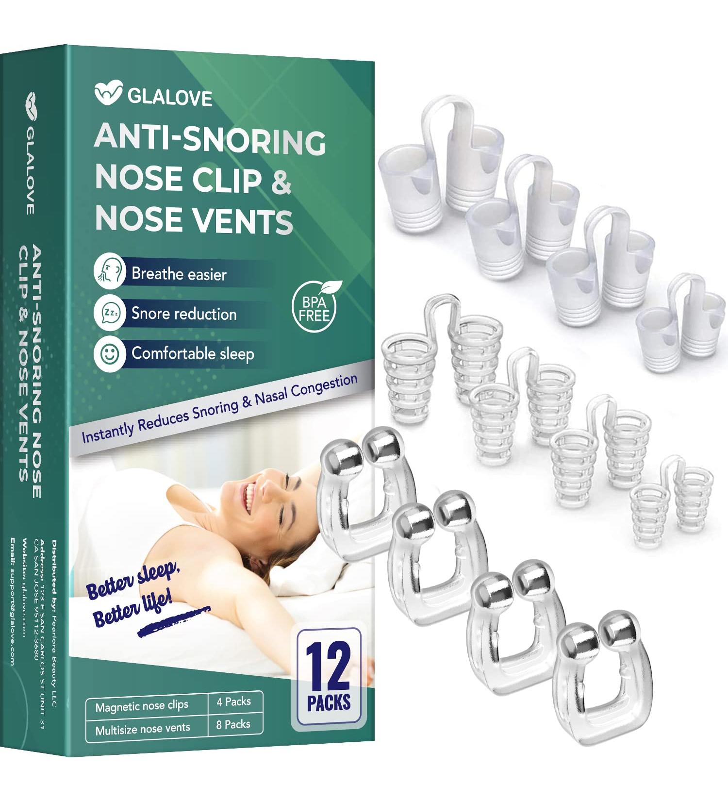 Glalove Anti Snoring Devices - 4 Pack Silicone Magnetic Nose Clips & 8 Pack Nasal Dilators - Stop Snoring Solution - Professional & Comfortable - 12 PCS - Buy Online on SooperMarket.com