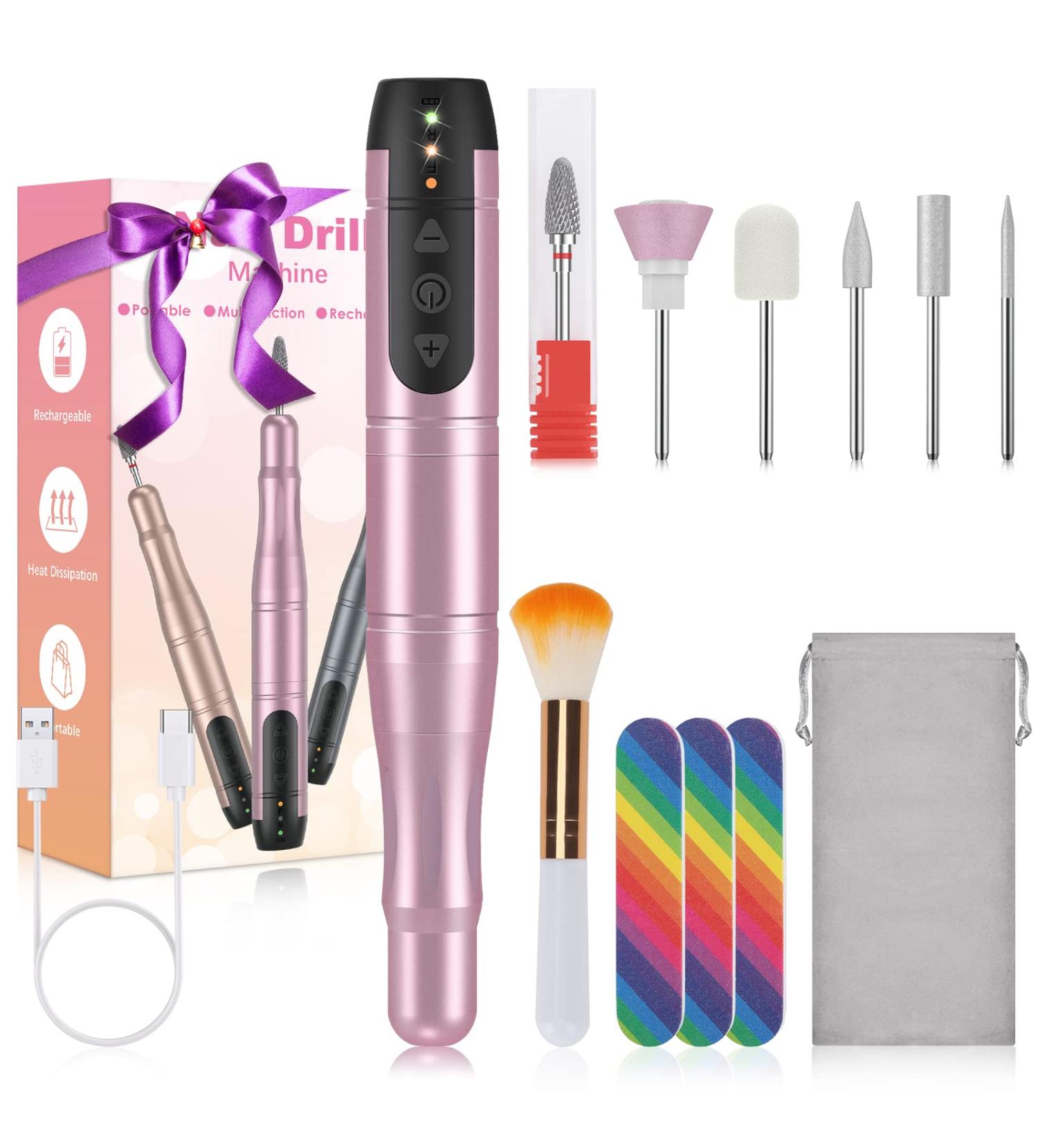 Buy SENMO Cordless Electric Nail Drill - Professional Rechargeable Nail File for Acrylic & Gel Nails - Portable Efile Nail Kit for Home Salon - Pink - Buy Online on SooperMarket.com