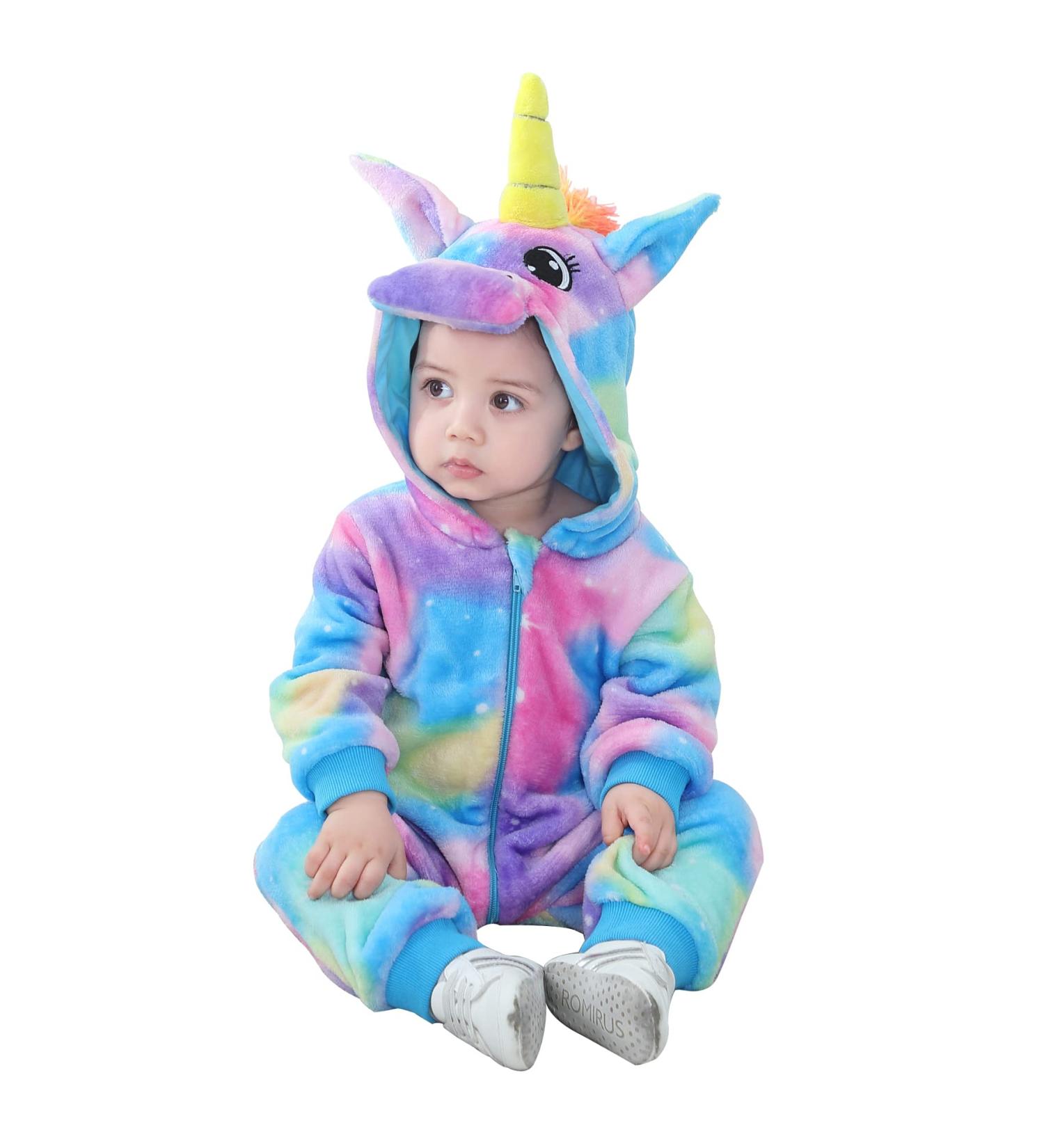 Doladola Baby Unicorn Romper | Flannel Animal Hooded Jumpsuit | 18-24 Months | Multicolor | Infant Outfit - Buy Online on SooperMarket.com