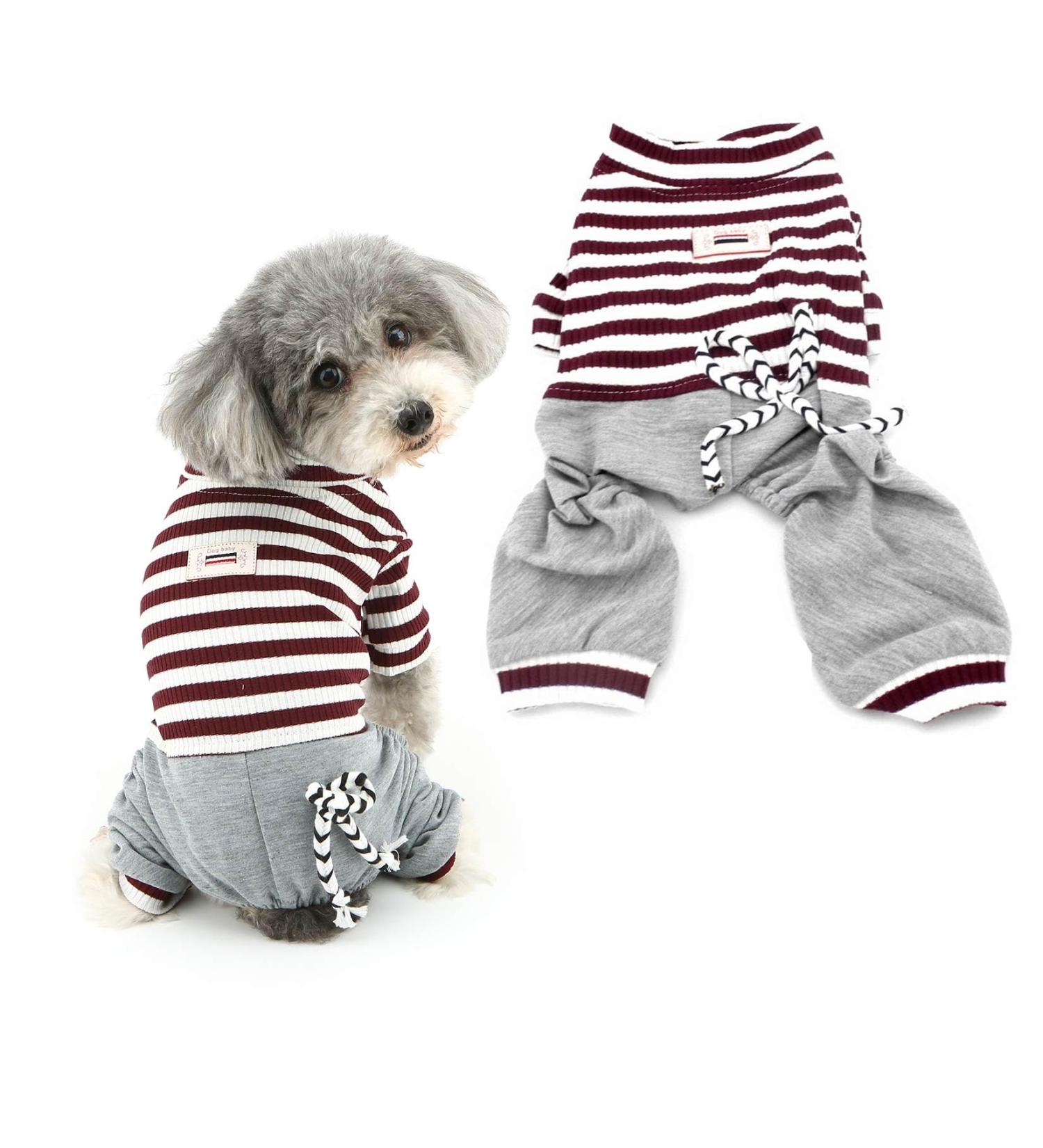 Ranphy Small Dog Stripe Jumpsuit Puppy Pajamas with Pant Comfy Cotton Pet Clothes Cat Apparel Pyjamas PJS Shirt Boys Winter Jammies Brown S S(Back: 20cm Chest: 32cm ) Style1 - Buy Online on SooperMarket.com