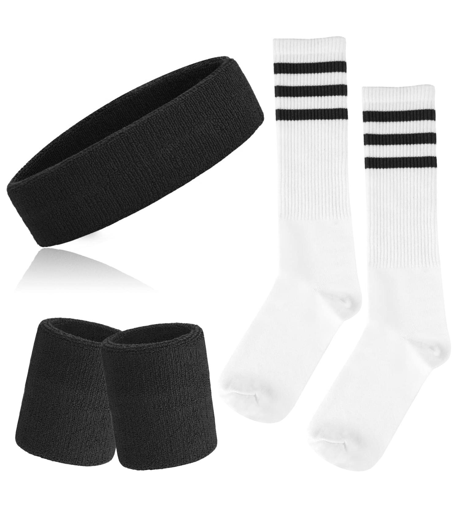 ONUPGO 5-Piece Striped Sports Sweatband & Socks Set for Men Women - Ideal for 80s Costumes & Theme Parties - Buy Online on SooperMarket.com