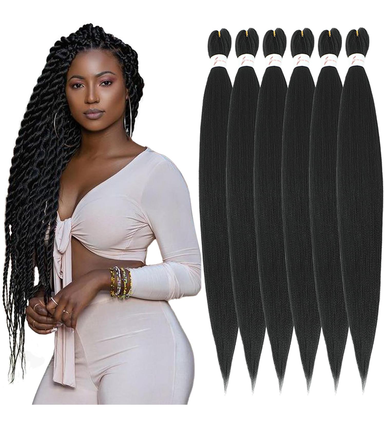 Xusuperb Pre-Stretched Braiding Hair 1B Black - 26 Inch EZ Braids Extensions (6 Packs) | Soft Yaki-Texture Kanekalon Hair for Braiding - Buy Online on SooperMarket.com