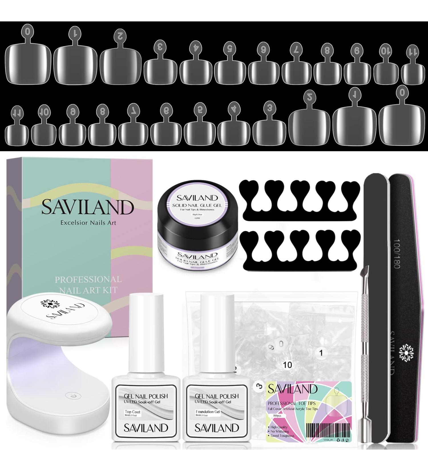 Saviland 500PCS Toe Nail Tips & Solid Glue Gel Kit for Nail Salon & Home DIY - Buy Online on SooperMarket.com
