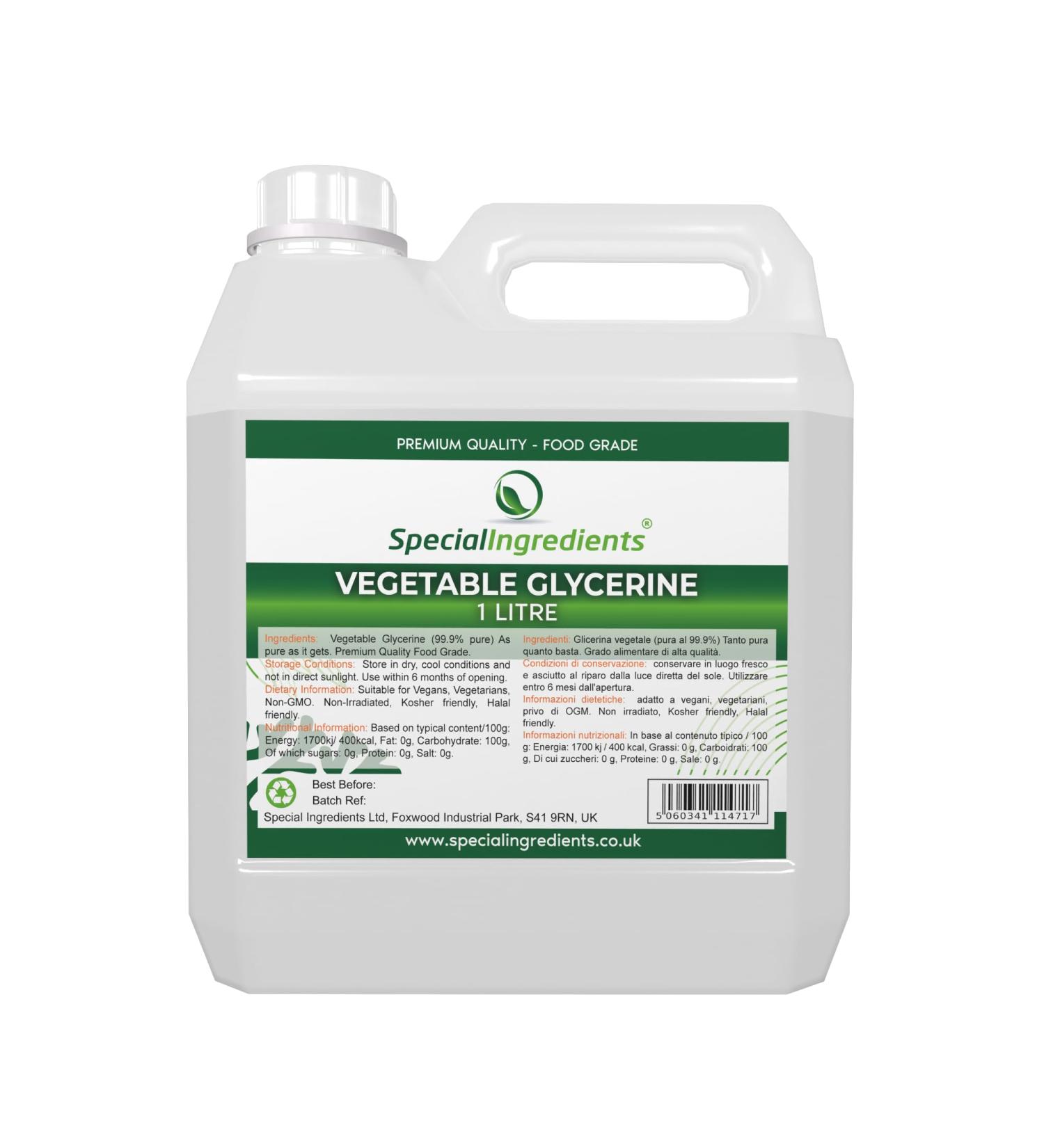 Vegetable Glycerine 1 Litre Premium Quality Food Grade Vegan Non GMO Natural Humectant Fragrance Free Recyclable Container - Special Ingredients - Buy Online on SooperMarket.com