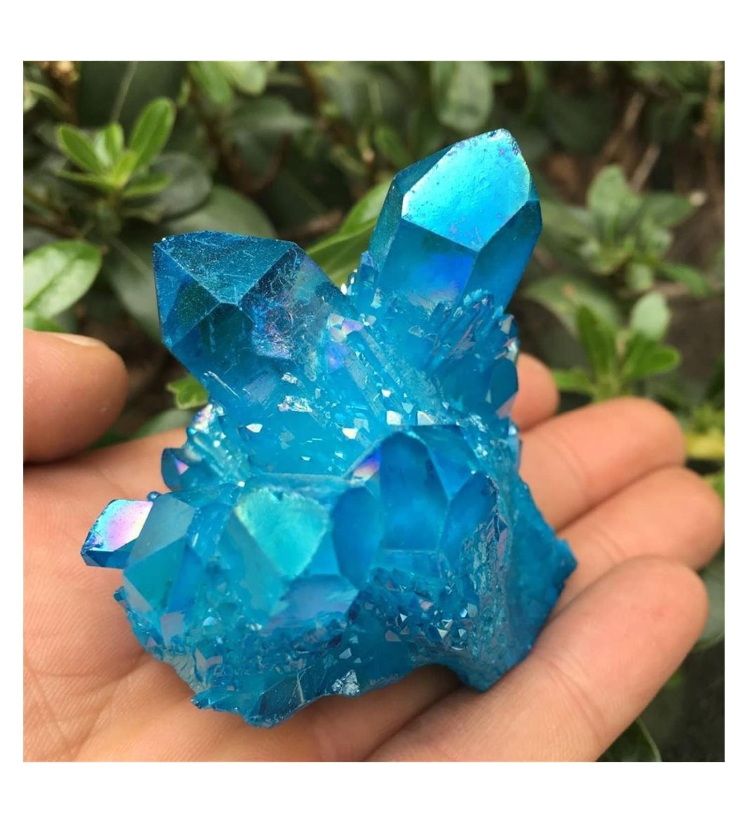 Natural Crystal Rough Sky Blue Flame Water Ring Quartz Crystal Rainbow Bismuth Silicon Cluster - Buy Online on SooperMarket.com