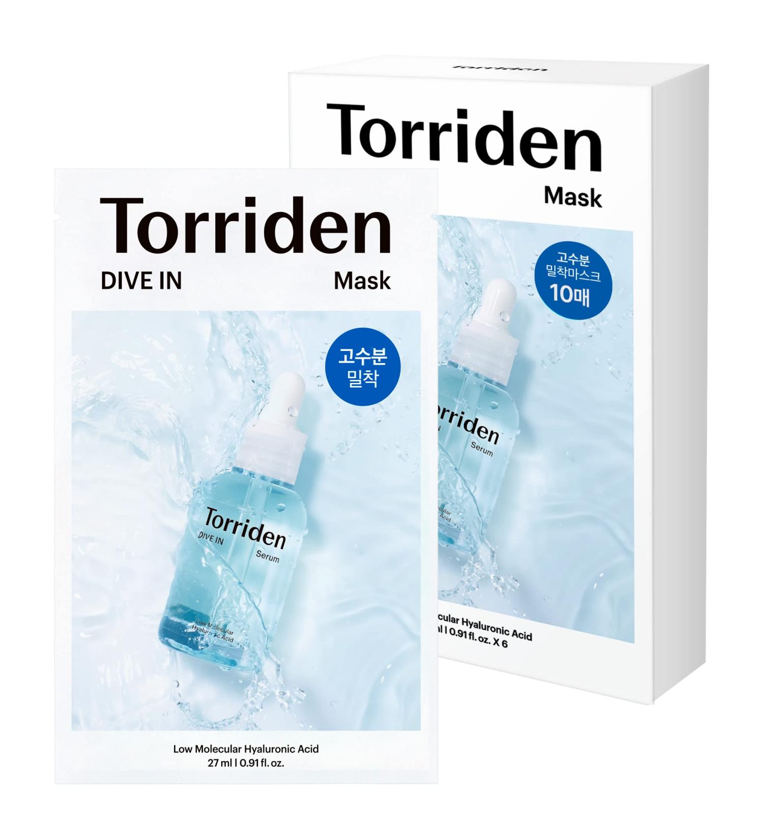 Torriden DIVE-IN Hyaluronic Acid Facial Sheet Masks - 10 Pack | Sensitive Skin | Fragrance-Free & Vegan | Cruelty-Free - Buy Online on SooperMarket.com