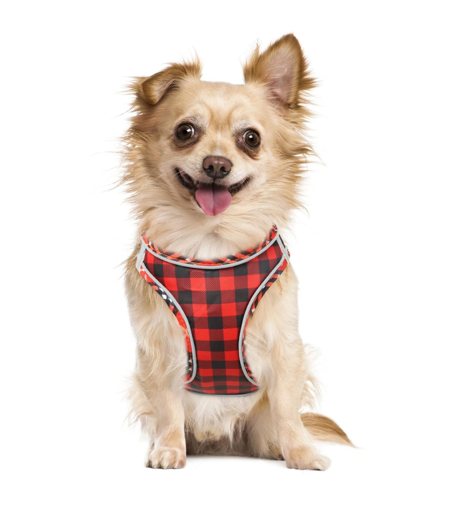 Adjustable Reflective Dog Harness for Small Dogs - Breathable Anti-Train Plaid Red - Perfect for Walking & Training - Buy Online on SooperMarket.com