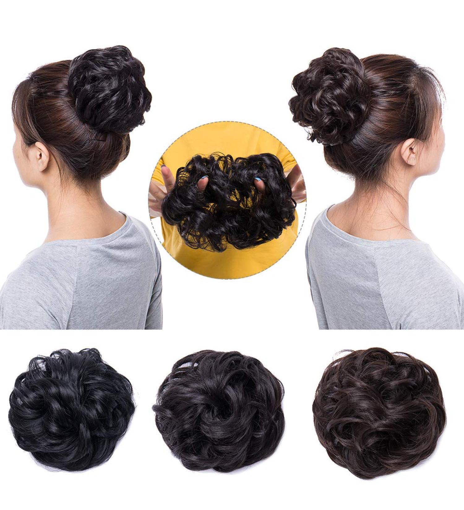 Dark Brown Updo Hairpiece Scrunchie 35g | Ribbon Ponytail Extensions Wavy Curly Messy Bun Chignon | Hair Piece for Stylish Looks - Buy Online on SooperMarket.com