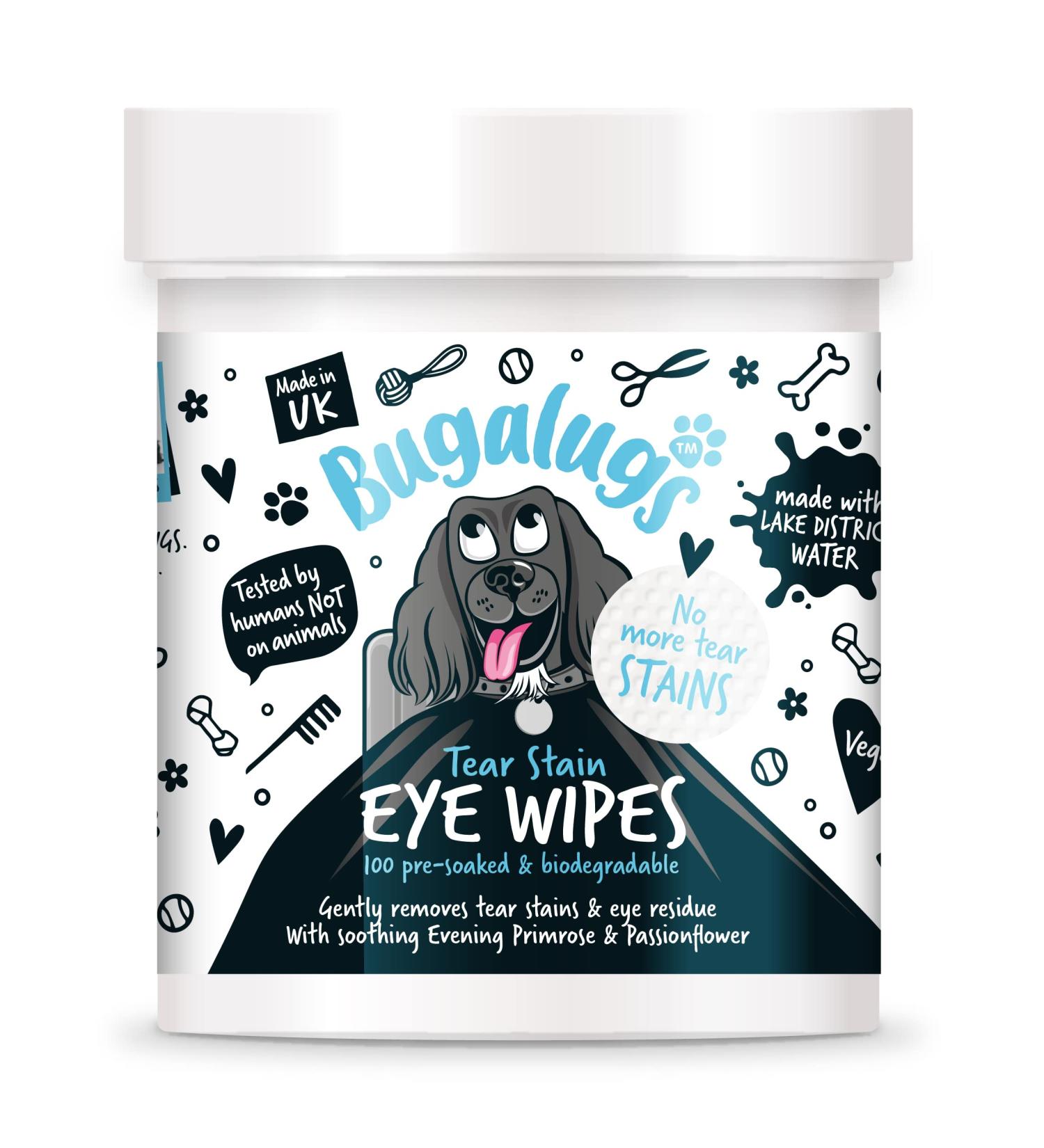 BUGALUGS Dog Eye Wipes 100 Biodegradable textured pre-soaked Dog Wipes. Safe & Easy Cleaning For Dogs - Pet Eye Wipes Remove Tear Stains Dog Eye Crust & Eye Discharge - Buy Online on SooperMarket.com