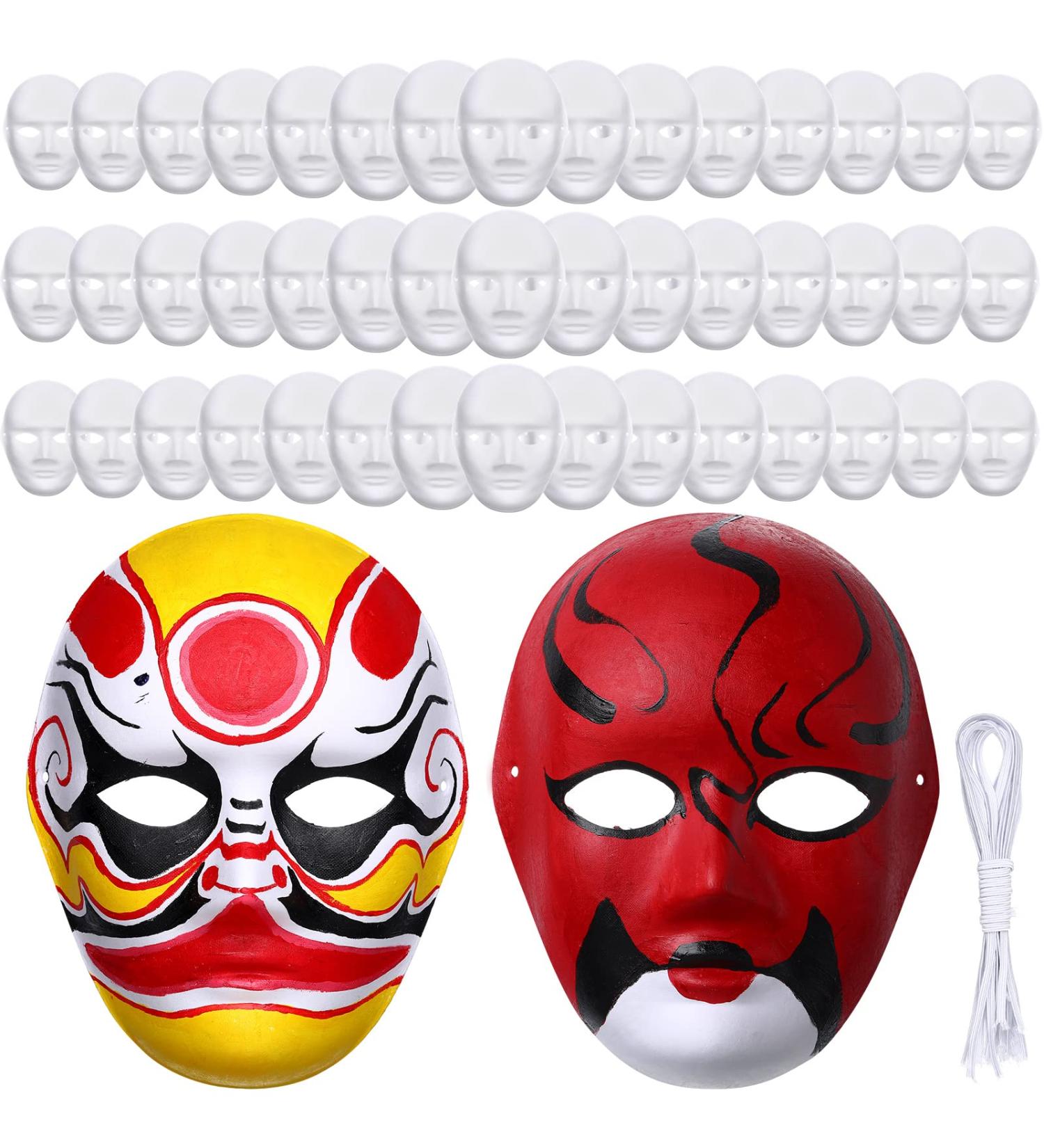 Aoriher 50 Pcs Paper Mache Full Face Masks for DIY Crafts - White Blank Masks for Men, Ideal for Mardi Gras, Masquerade, Art and Cosplay - Buy Online on SooperMarket.com