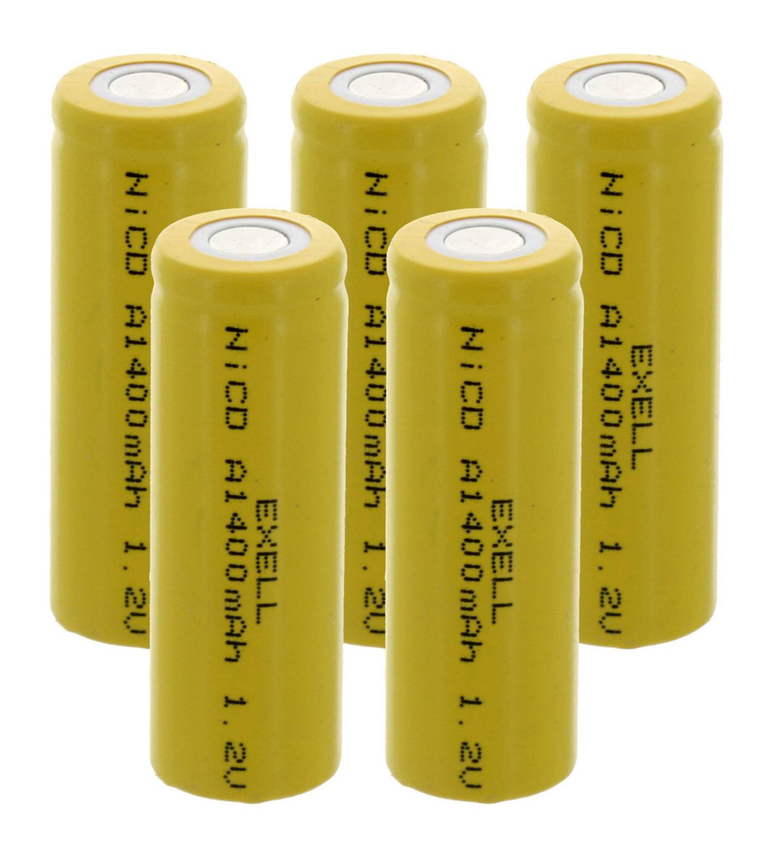 5x Exell A Size 1.2V 1400mAh NiCD Flat Top Rechargeable Batteries for high power static applications (Telecoms UPS and Smart grid) electric mopeds meters radios RC devices electric tools