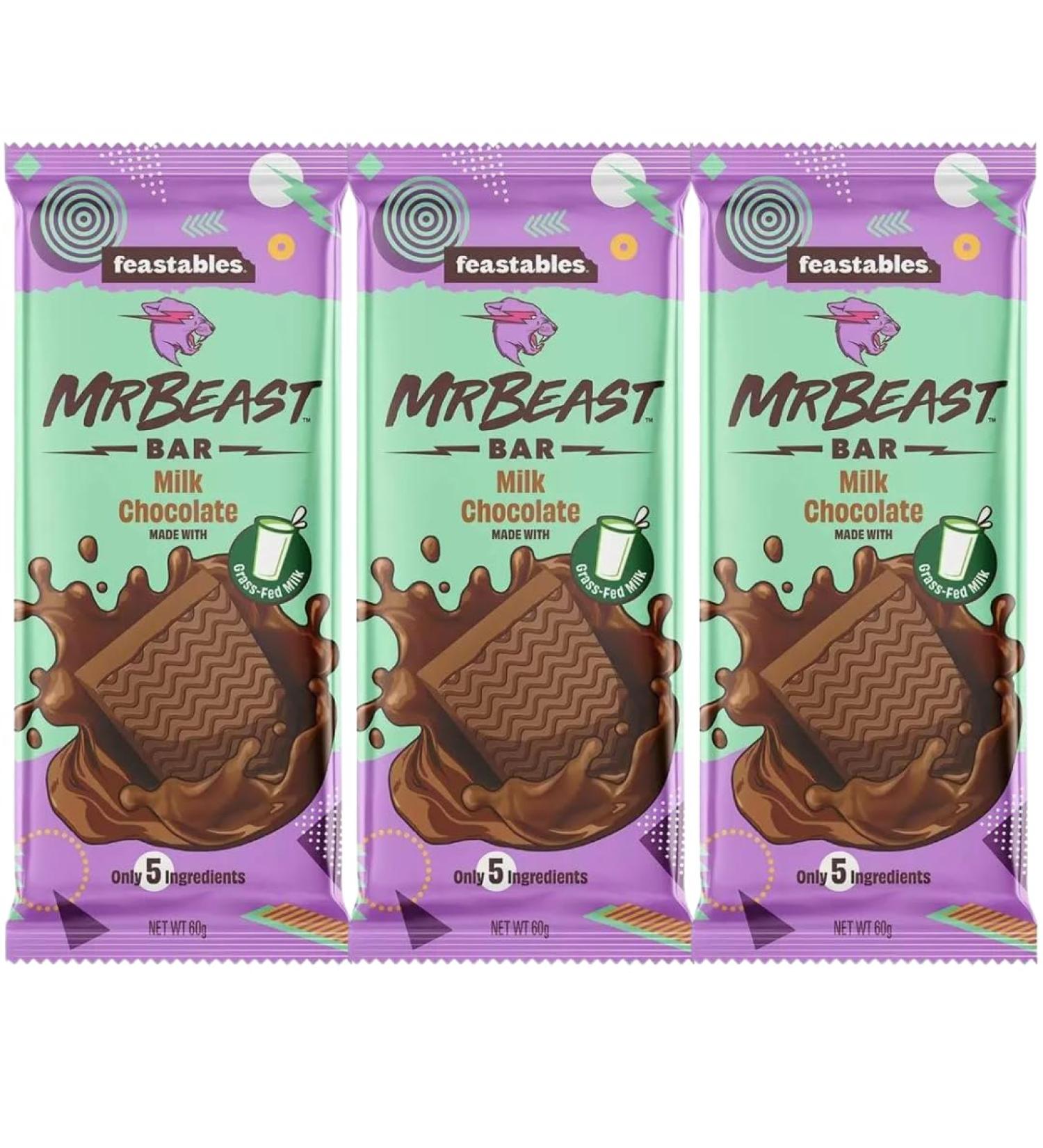 Milk Chocolates Bundle With Feastables Milk Chocolate Bar 60g (3 Pack)