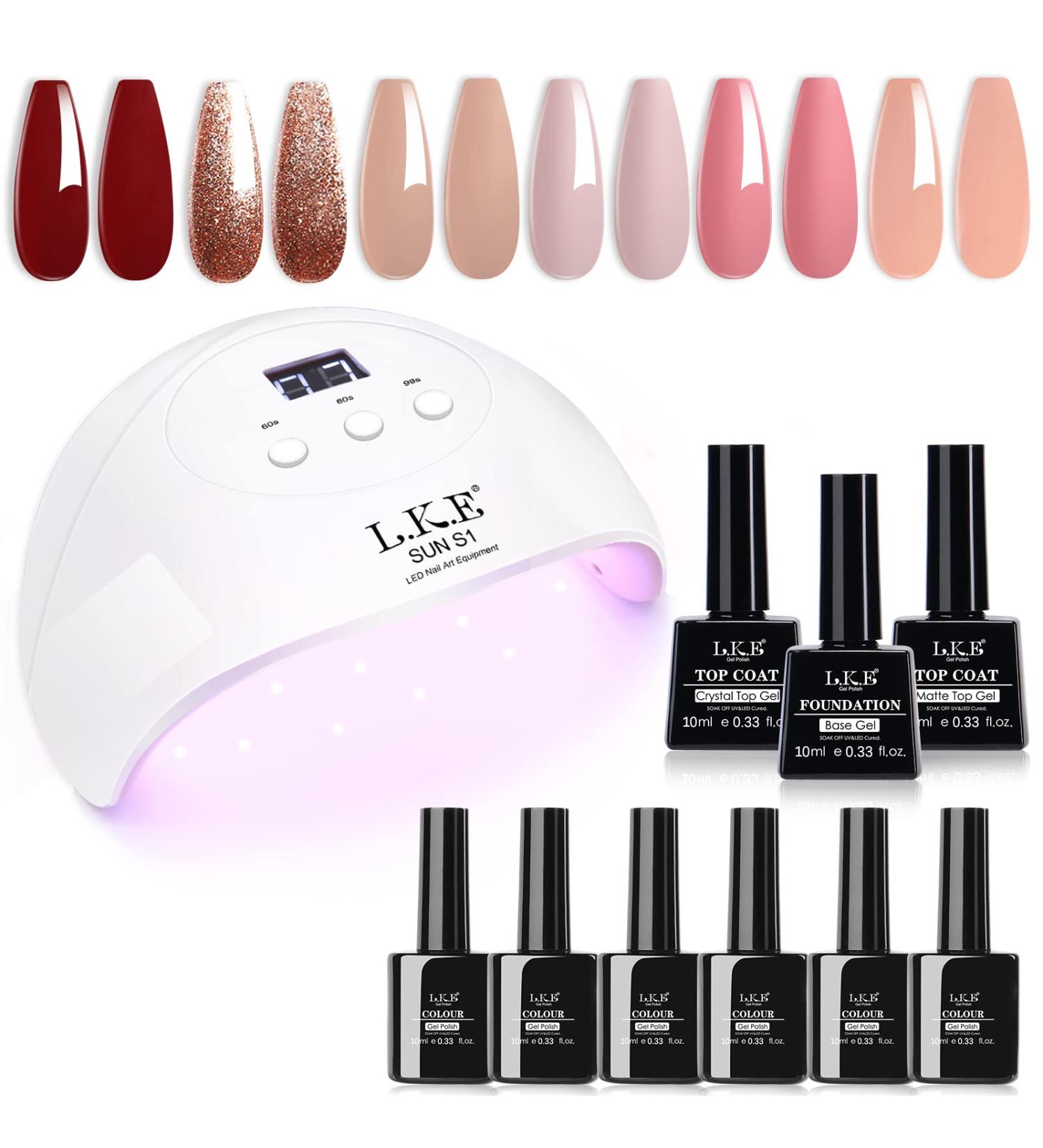 LKE Gel Nail Polish Kit with 72W UV Lamp | 6 Classic Red Colors | Glossy & Matte Top/Base Coat | Manicure DIY Set for Women - Buy Online on SooperMarket.com