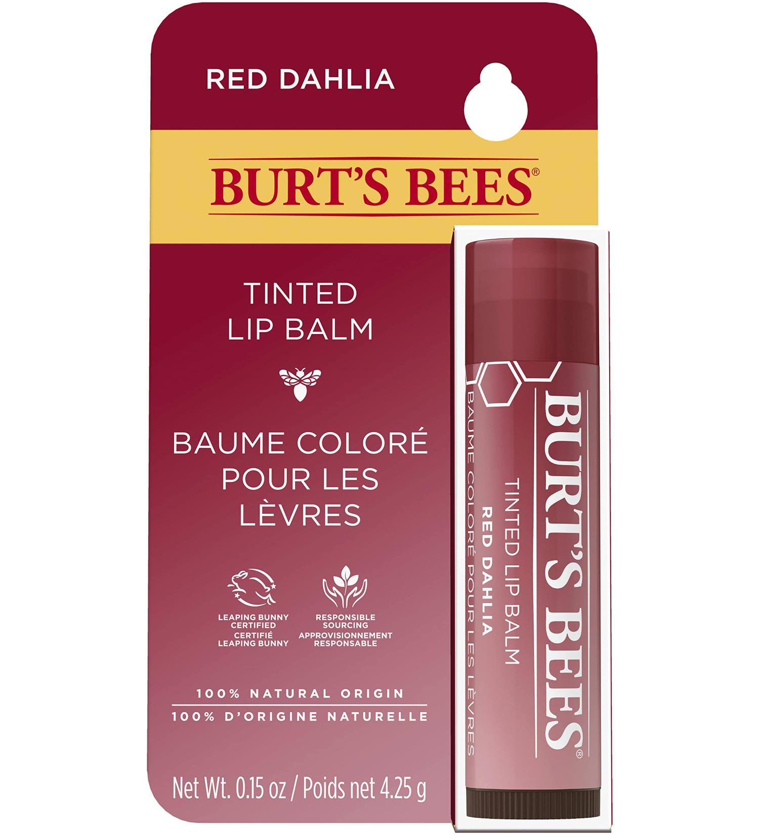 Burt's Bees Tinted Lip Balm Red Dahlia 100% Natural Origin - 1 Tube Stocking Stuffer Christmas Gift Gifts for her - Buy Online on SooperMarket.com