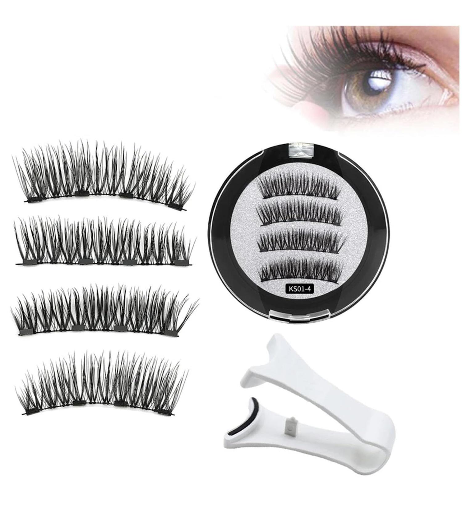Magnetic Eyelashes Reusable Self-Adhesive Eyelashes with Applicator Natural Fluffy Curling Long Eyelashes 3D Effect Waterproof Fake Eyelash Set KS01-4 - Buy Online on SooperMarket.com