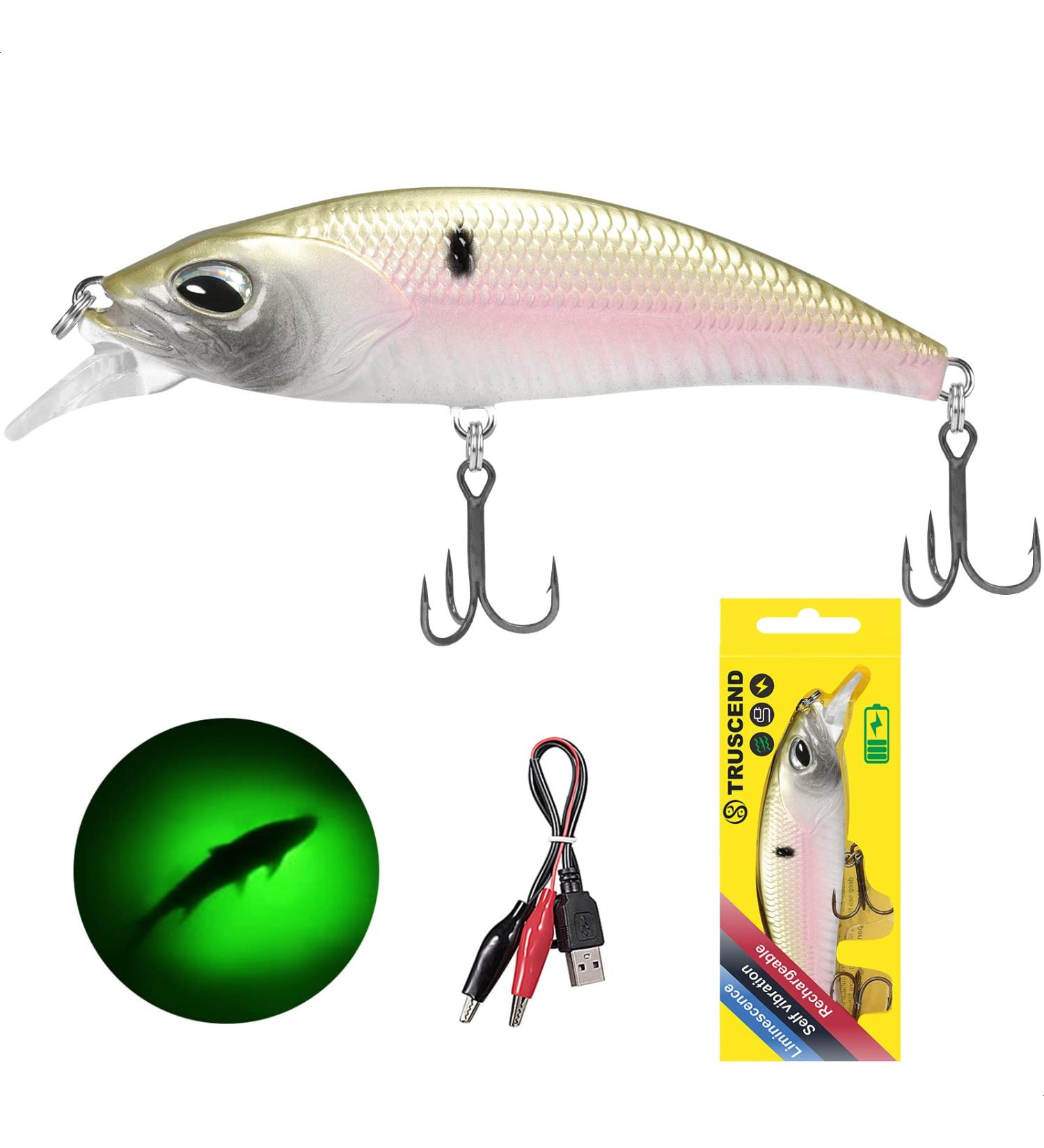 TRUSCEND Electric Twitching Jerkbait - USB Rechargeable LED Lighted Wobbler for Night Fishing - Long Casting Bass Lures for Freshwater & Saltwater - Green 0.65oz - Buy Online on SooperMarket.com