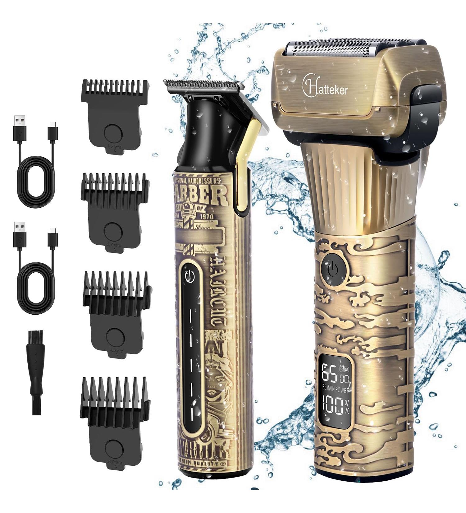 Hatteker Foil Shaver & T-Blade Trimmer Kit Waterproof Electric Razor for Men | 2-in-1 Beard & Hair Clipper with LED Display - International Shipping Available - Buy Online on SooperMarket.com