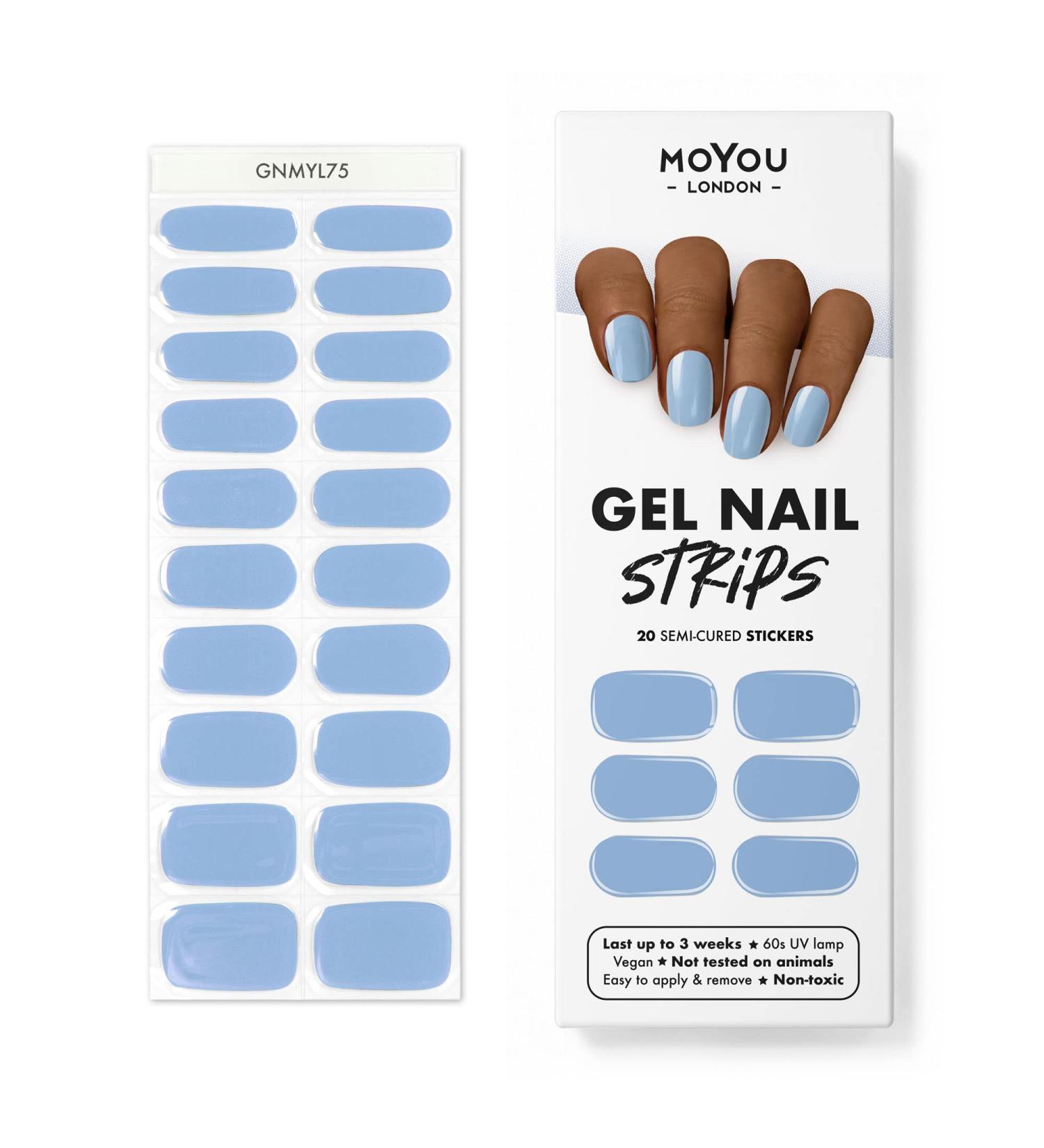 MOYOU LONDON Semi Cured Gel Nail Wraps - Baby Blue | 20 Pcs Salon-Quality Gel Nail Polish Strips with Nail File & Cuticle Stick | UV/LED Lamp Required - Buy Online on SooperMarket.com