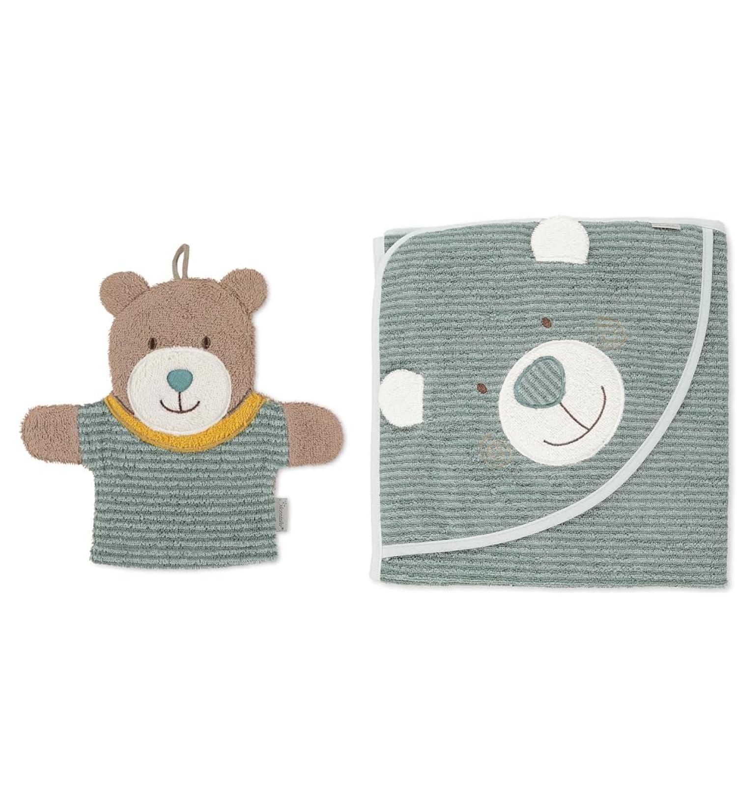 Buy Sterntaler Bear Ben Washing Glove & Hooded Bath Towel Bundle Soft Cotton for Infants Green 0+ Months International Shipping Available - Buy Online on SooperMarket.com
