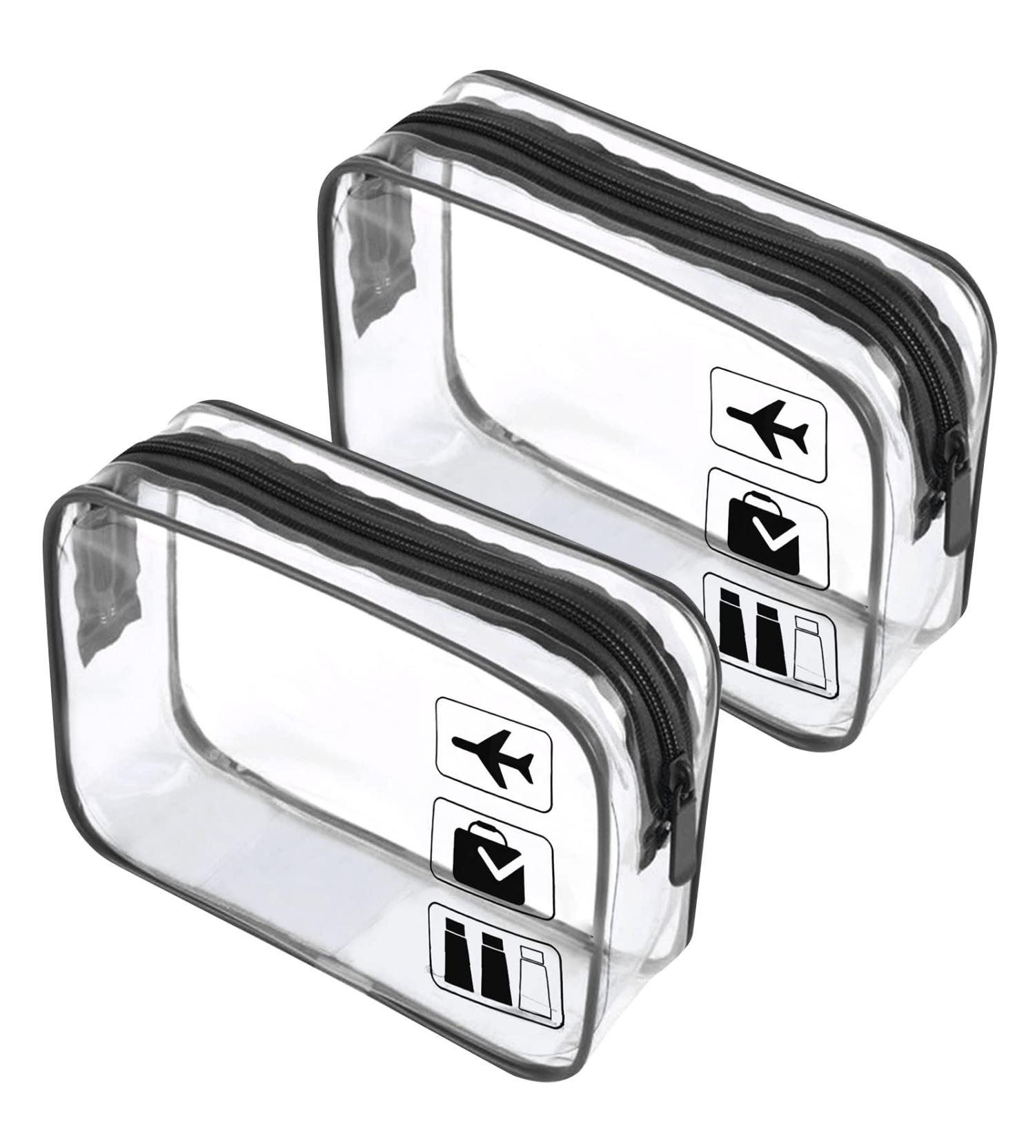 2pcs Clear Travel Toiletry Bag Set - TSA Approved Quart Size, Transparent Airport Carry-on Liquid Bags for Easy Security Check (Black) - Buy Online on SooperMarket.com