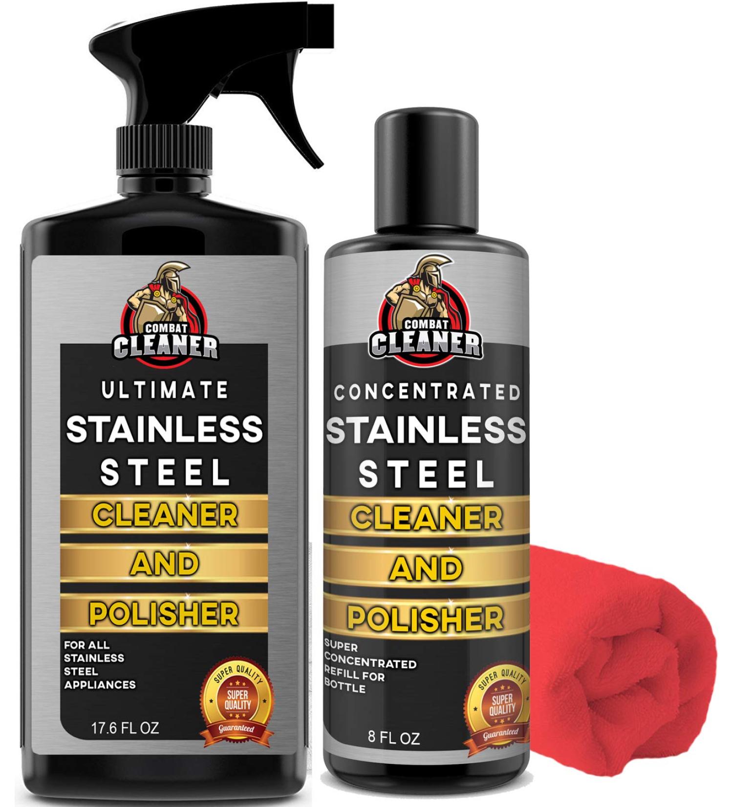 Ultimate Stainless Steel Cleaner and Polisher 17.6 OZ + Concentrated Refillable Stainless Steel Cleaner and Polisher + Microfiber Rag