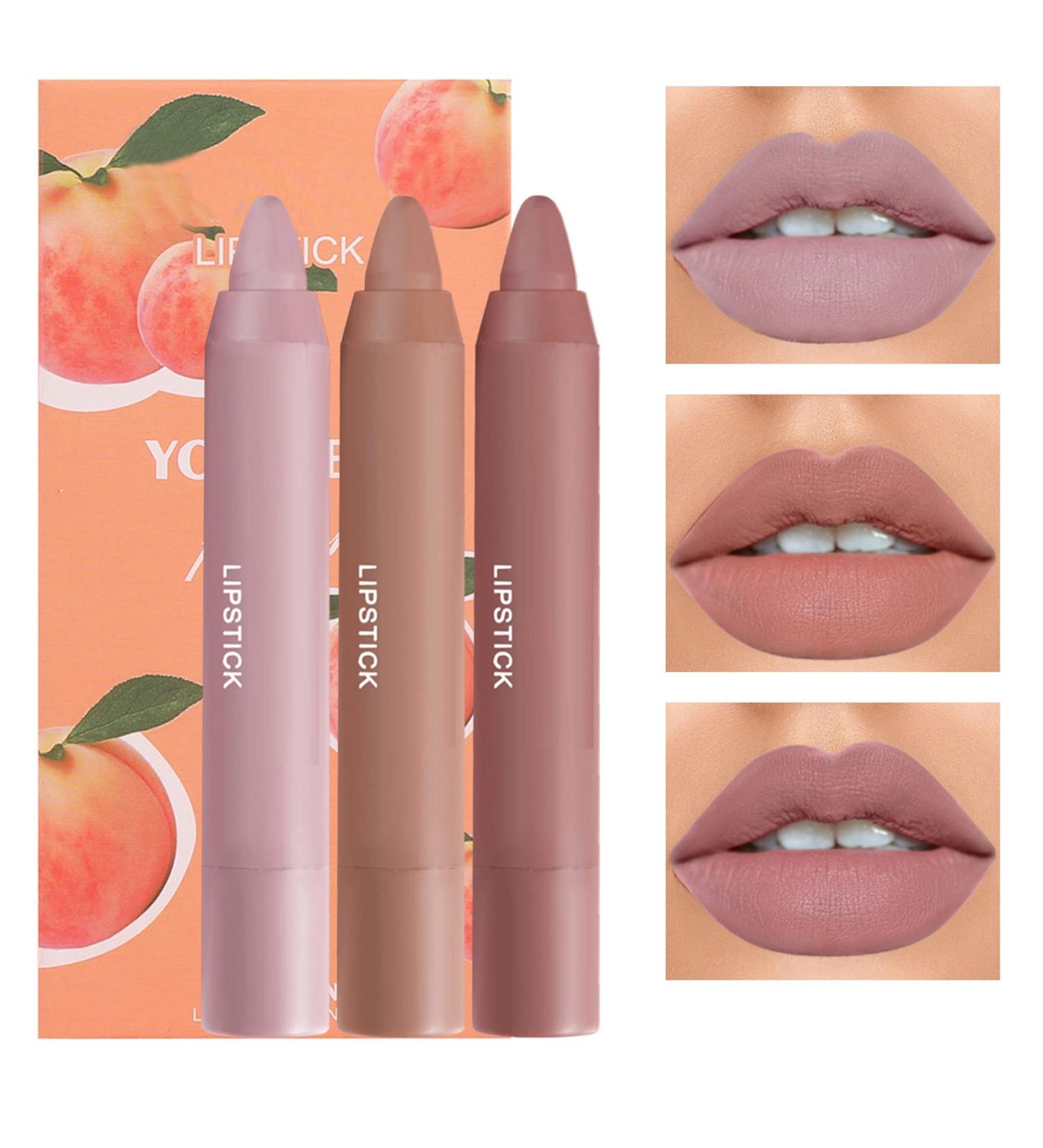 Fusang 3Pcs Nude Matte Lipstick Set - Long Lasting & Nourishing Lipgloss Set | Waterproof Velvet Lip Gloss Set | Crayon Matte Lip Stain for Women - Buy Online on SooperMarket.com