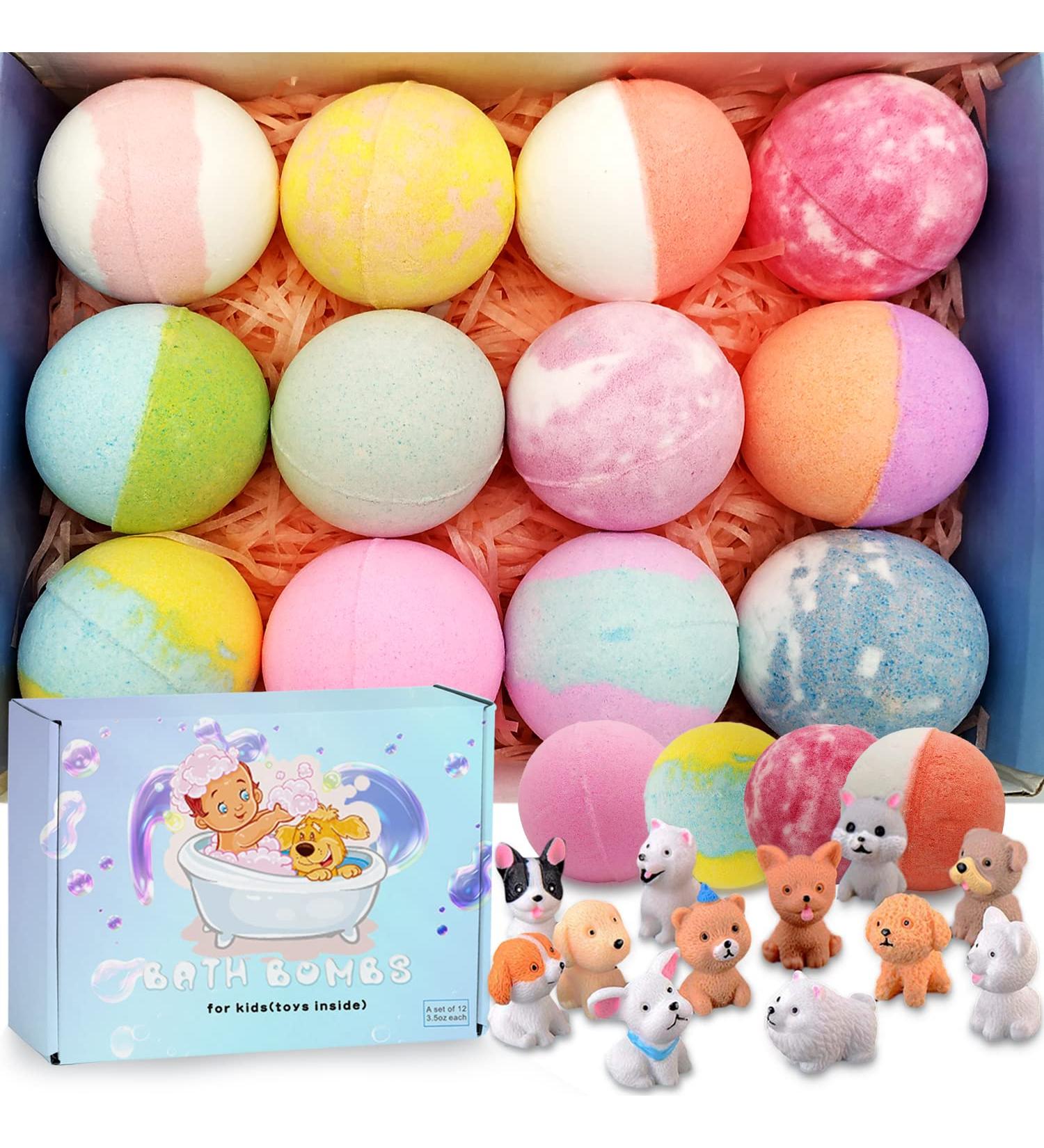 Puppy Toy Surprise Kids Bath Bombs 12 Pcs Set - Handmade Colorful Fizzies for Bubble Bath - Perfect Birthday/Christmas Gift for Girls and Boys - Buy Online on SooperMarket.com