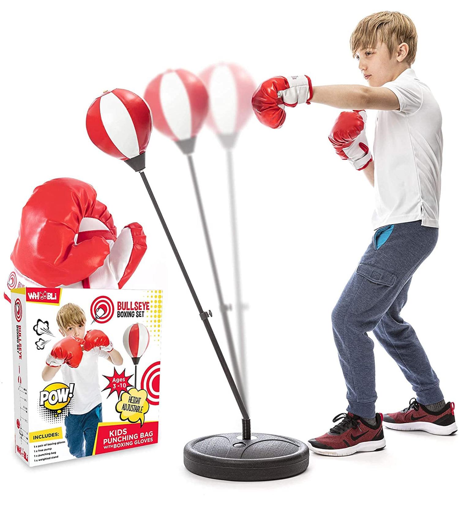 Whoobli Punching Bag for Kids with Boxing Gloves | Adjustable Stand | Boxing Bag Set Toy for Boys & Girls | Ages 3-10 (Red White) - Buy Online on SooperMarket.com